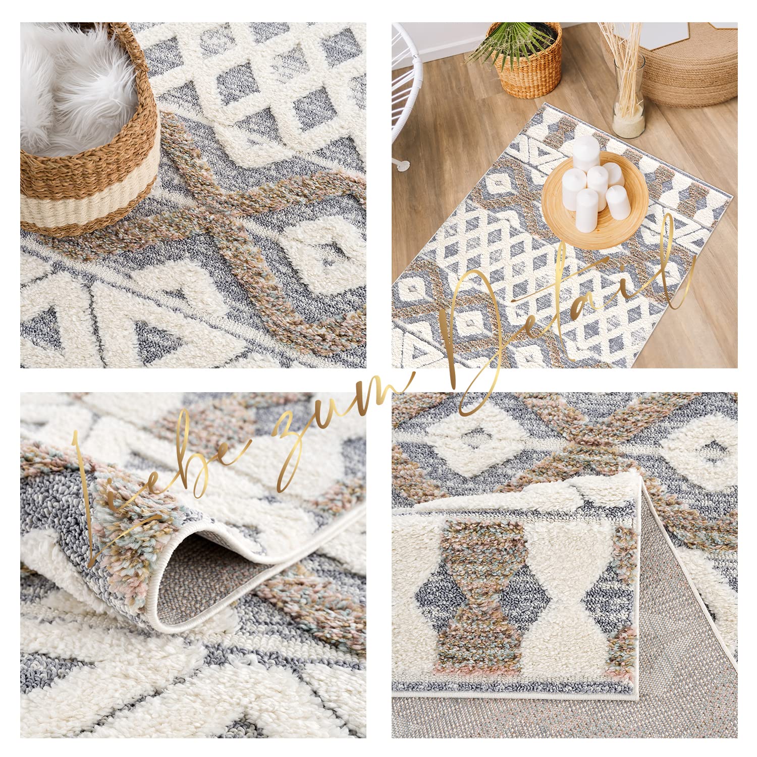 Tapis Couloir Bohème Payè - Poils Longs Crème 80x300 Cm Design Scandinave