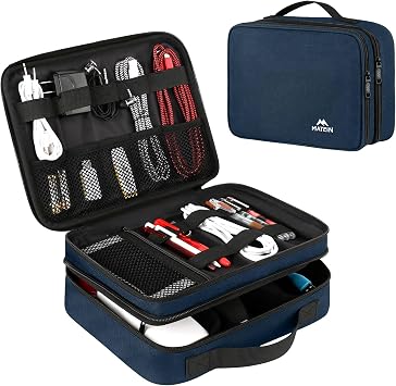 MATEIN Electronic Travel Organizer Case, Portable Travel Cord Organizer | Water Resistant, for Earphone, Power Bank, and Flash Drive, Universal Carry Case for Cables, Tech Gifts for Men, Navy Blue