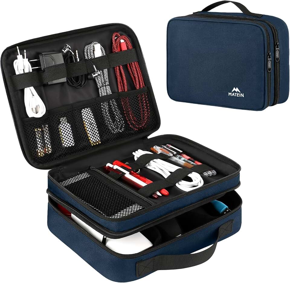 MATEIN Electronic Travel Organizer Case, Portable Travel Cord Organizer | Water Resistant, for Earphone, Power Bank, and Flash Drive, Universal Carry Case for Cables, Tech Gifts for Men, Navy Blue OEKO-TEX STANDARD 100