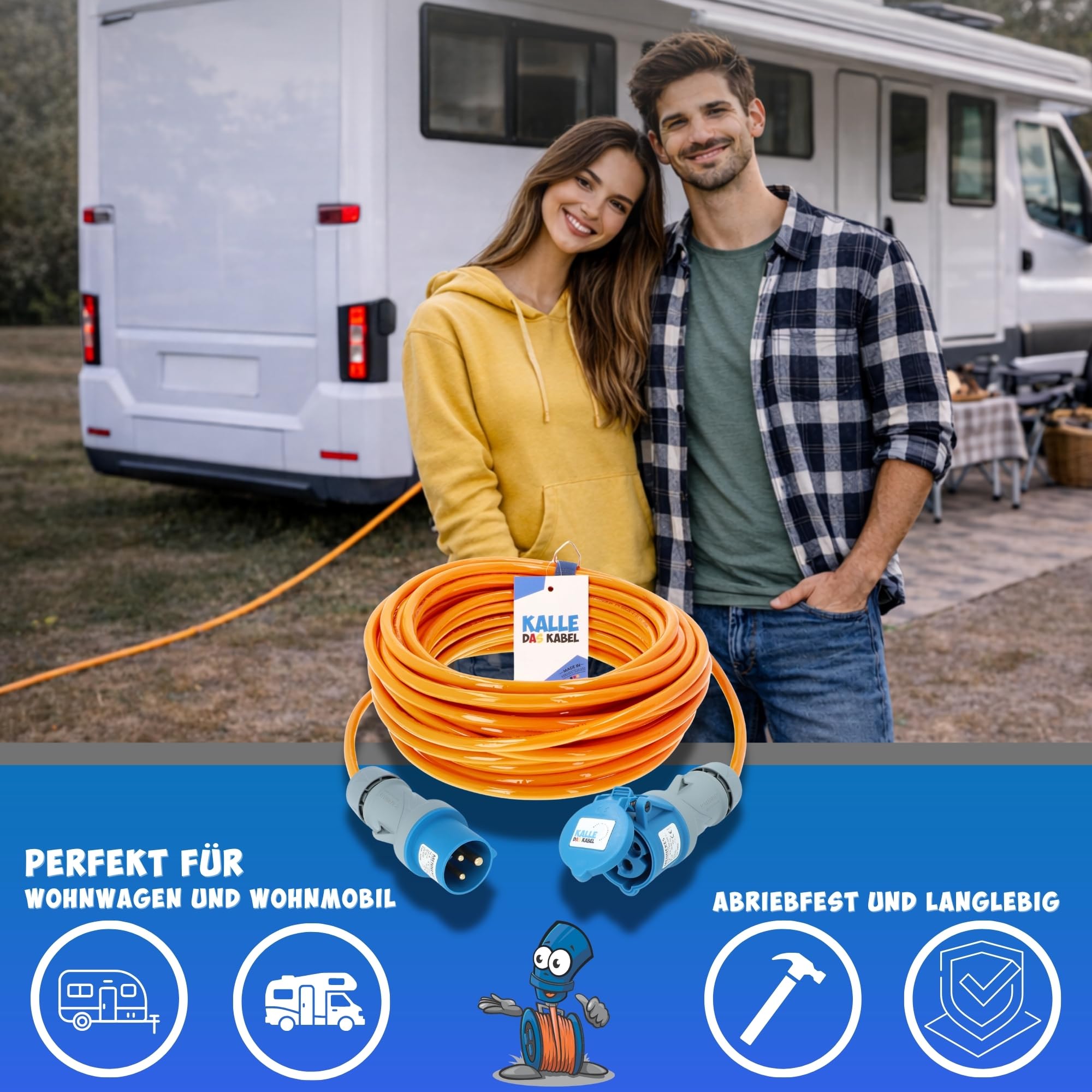 KALLE DAS KABEL CEE Verlängerung Kalle Blue Signal 2,5mm² Industrie BAU Boot Womo Camping Vollpur-Premium-Leitung 25 Meter