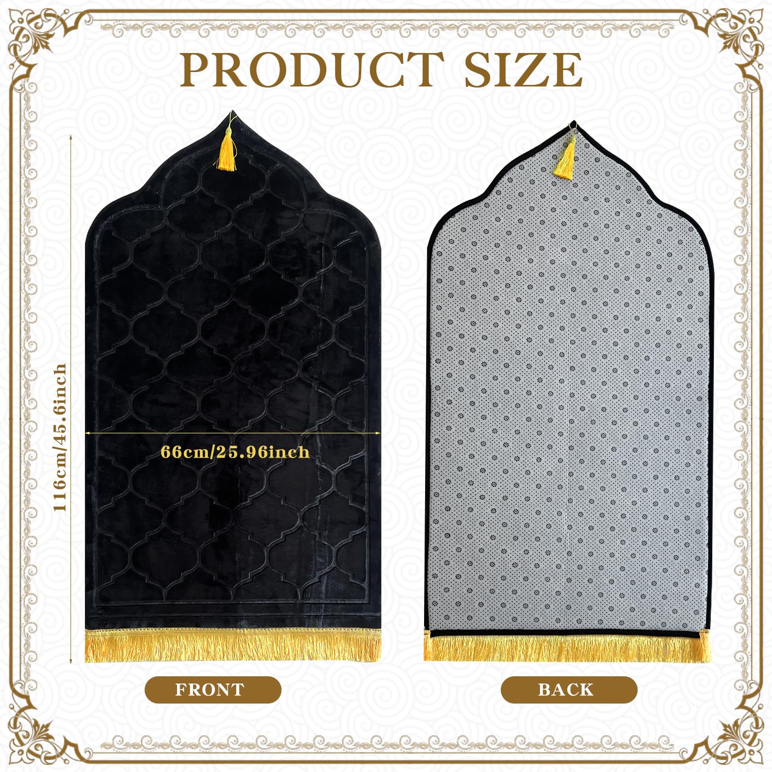 YumSur Prayer Mat Muslim Prayer Rugs Soft Flannel Islamic Prayer Mat Turkish Praying Carpet Large Size Area Rugs Ottoman Blankets Ramadan Gift for Men Women (Black) - Image 3