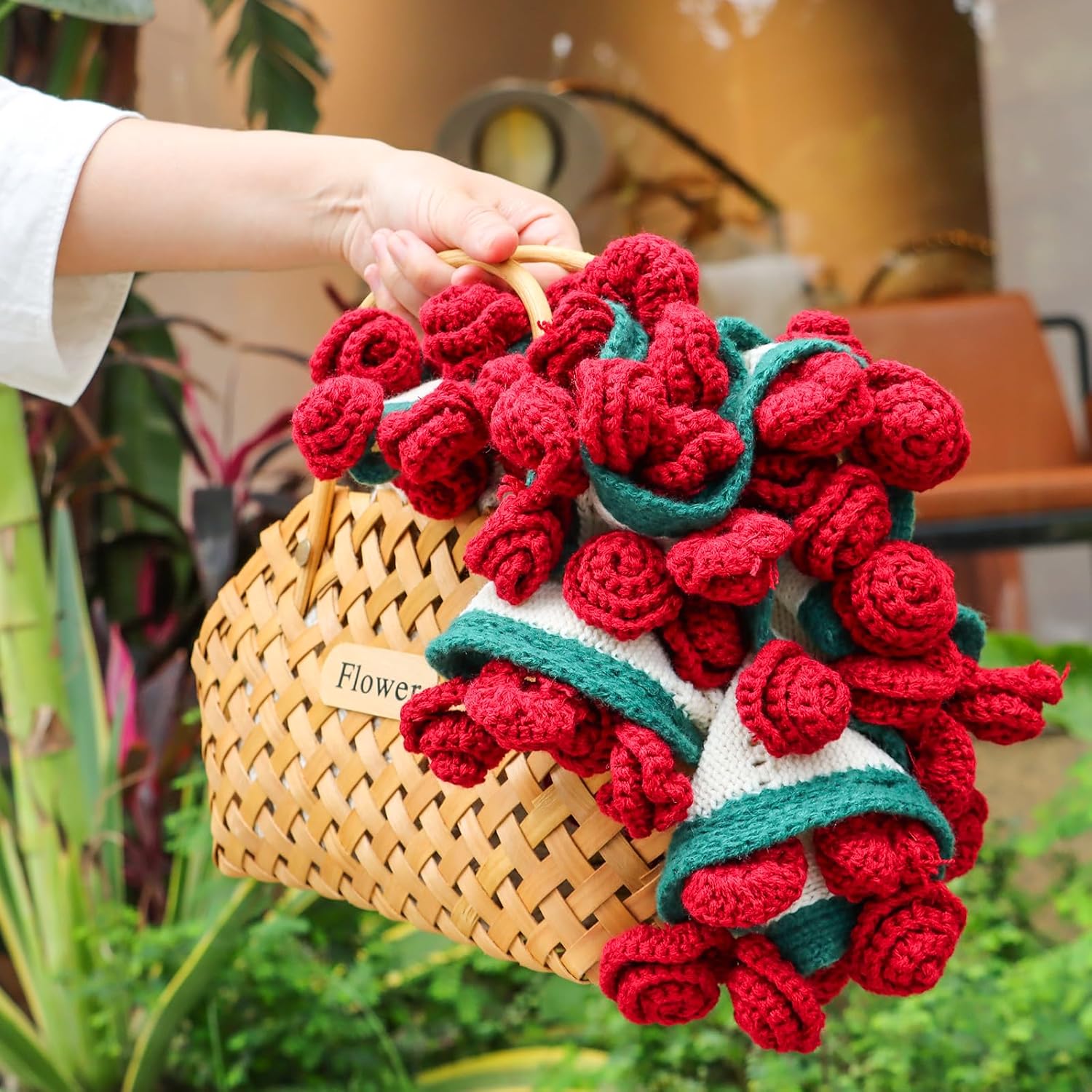 cagulax Birthday Gifts for Women Valentines Day, Rose Crochet Flowers Bouquet Blanket, Anniversary Wedding Graduation Gifts for Couples Wife Girlfriend Friends, Soft Rose Knitted Blanket 31 Inches - Image 2