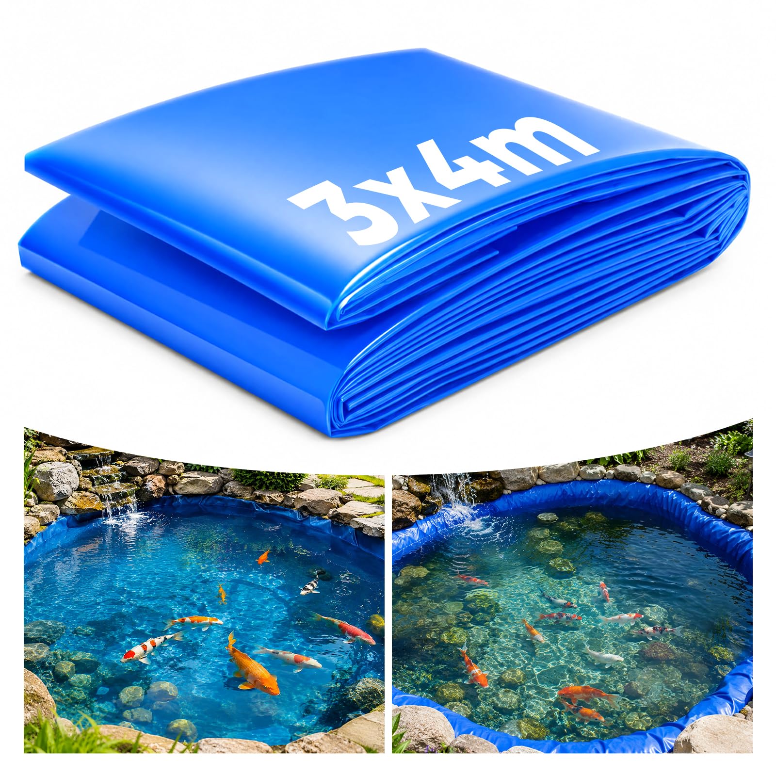 3x4m Teichfolie, HDPE Teichfolien 0.3mm Stärke UV-Beständig für Gartenteich