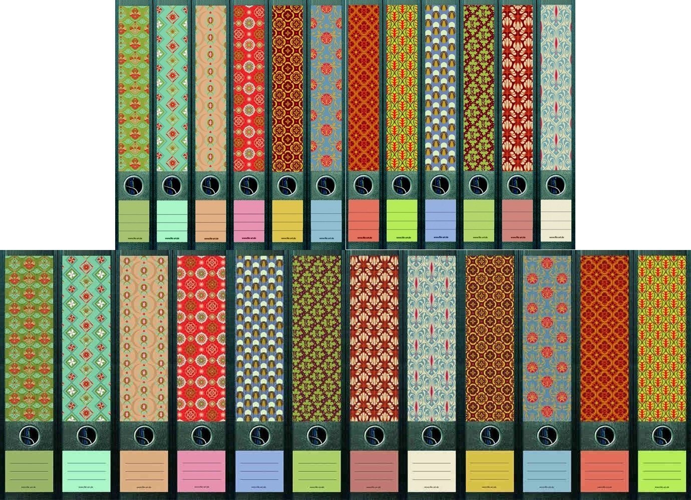 File Art Design-Etiketten für 24 A4-Ordner, 12 breite + 12 schmale Rückenbreite – Motiv Pattern aus der Kollektion von a-m-w-shop