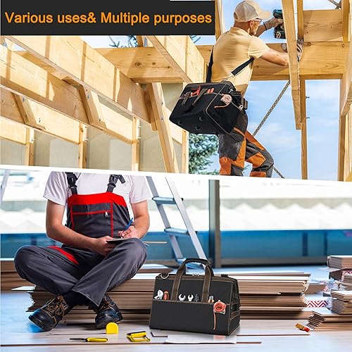 Miniatura 8 de Bolsas de herramientas para hombres resistentes de 17 pulgadas, gran caja de herramientas portátil, organizador de almacenamiento, múltiples