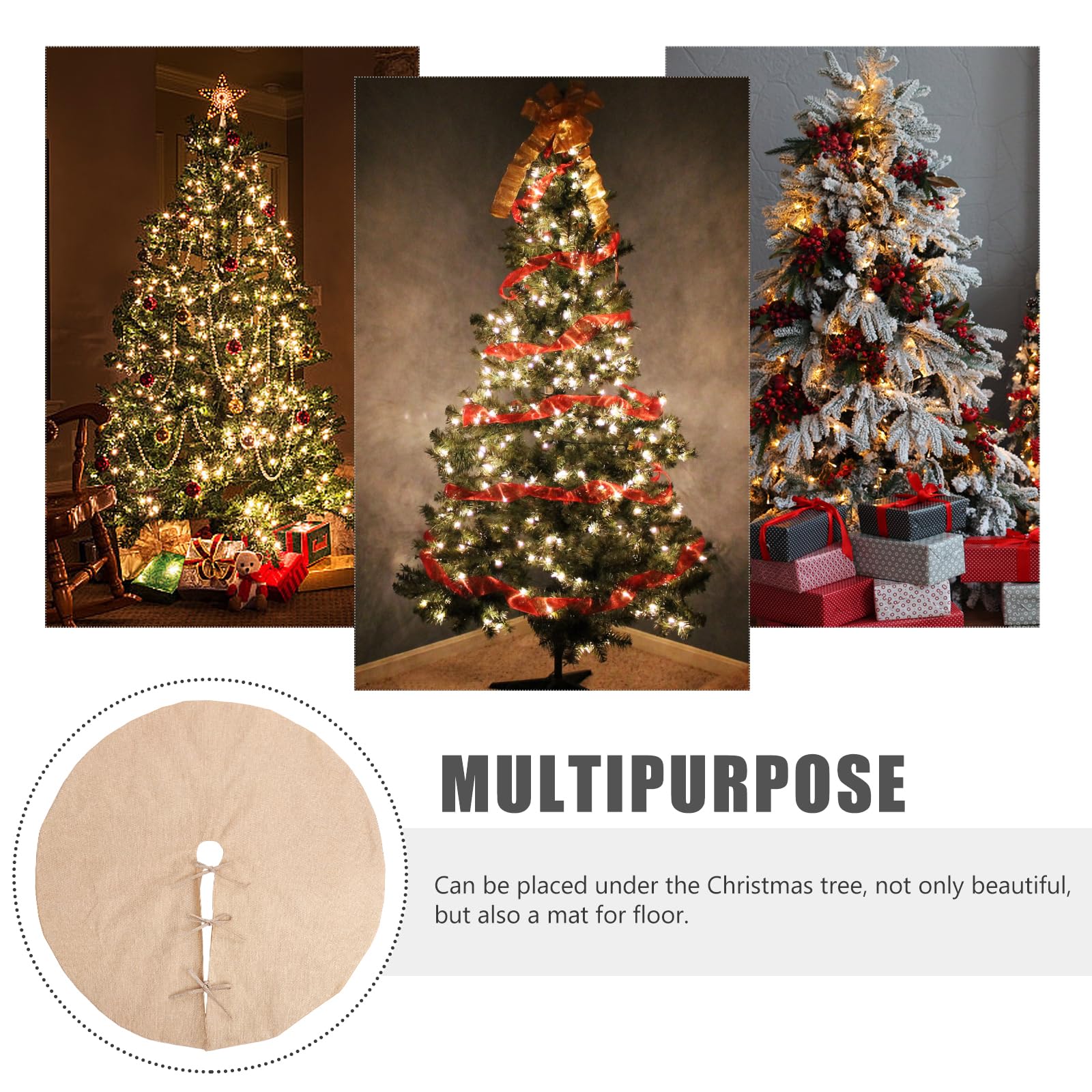Amosfun 121,9 cm Leinenstoff Weihnachtsbaum Rock Einfache Sackleinen Einfarbig Baumrock Rustikaler Weihnachtsbaum Teppich Urlaub Dekorationen ländlicher Baumrock