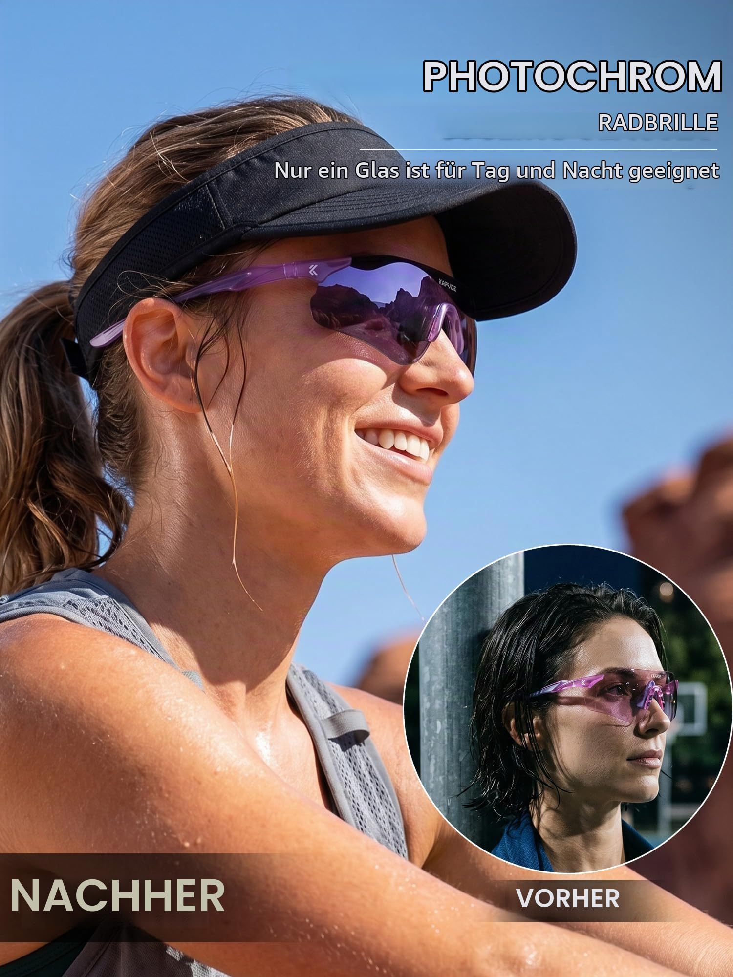 KAPVOE Selbsttönende Fahrradbrille Herren Damen UV400 22g TR90 K108