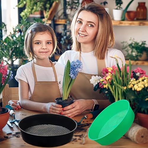 Vista 5 de Paquete de 4 tamices redondos de compost de tierra de jardín, tamiz de arena de plástico, juego de sartenes para jardinería, trabajo de plantas