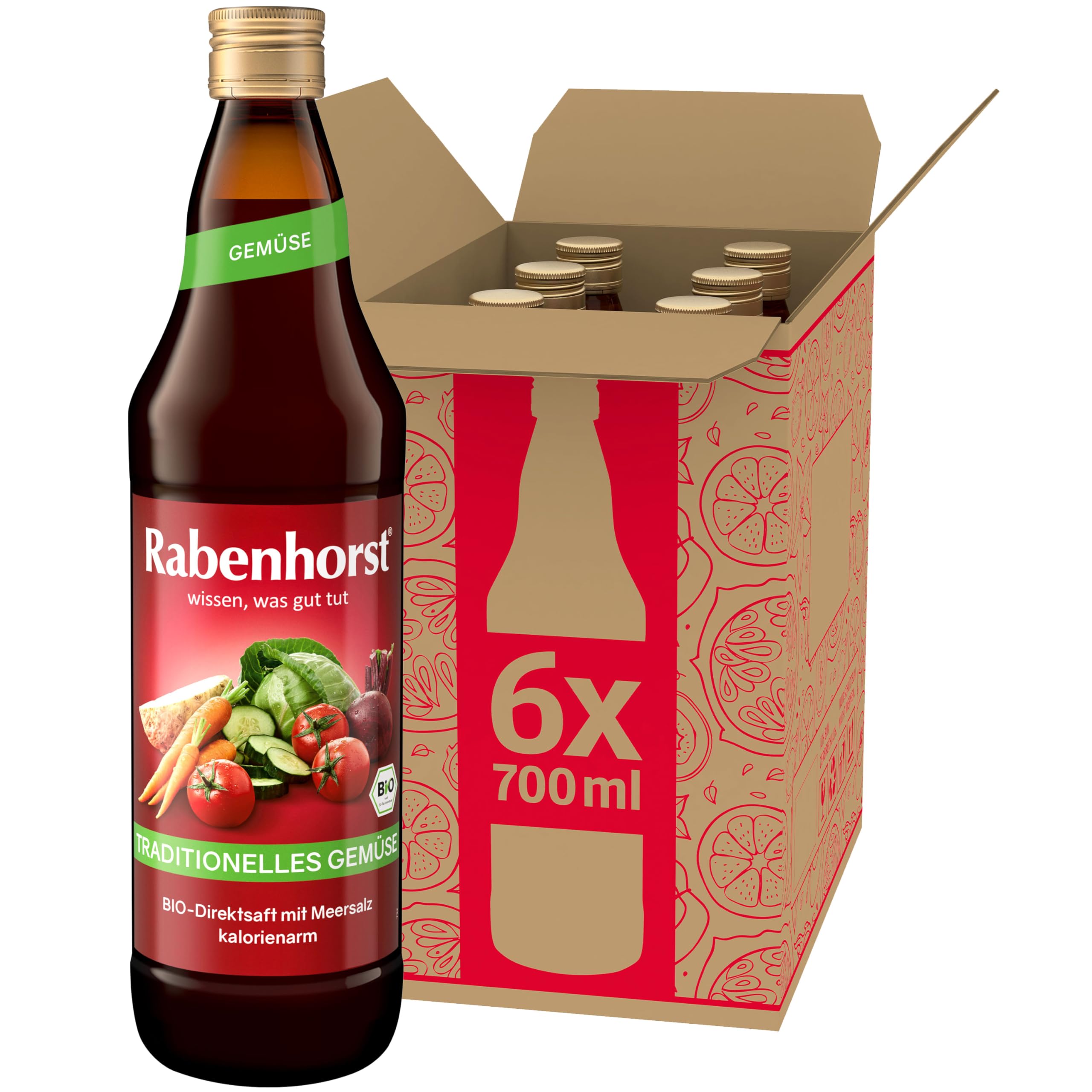 RABENHORST Traditionelles Gemüse BIO 6er Pack (6 x 700ml) | Hochwertiger Gemüsesaft aus verschiedenen Gemüsesorten
