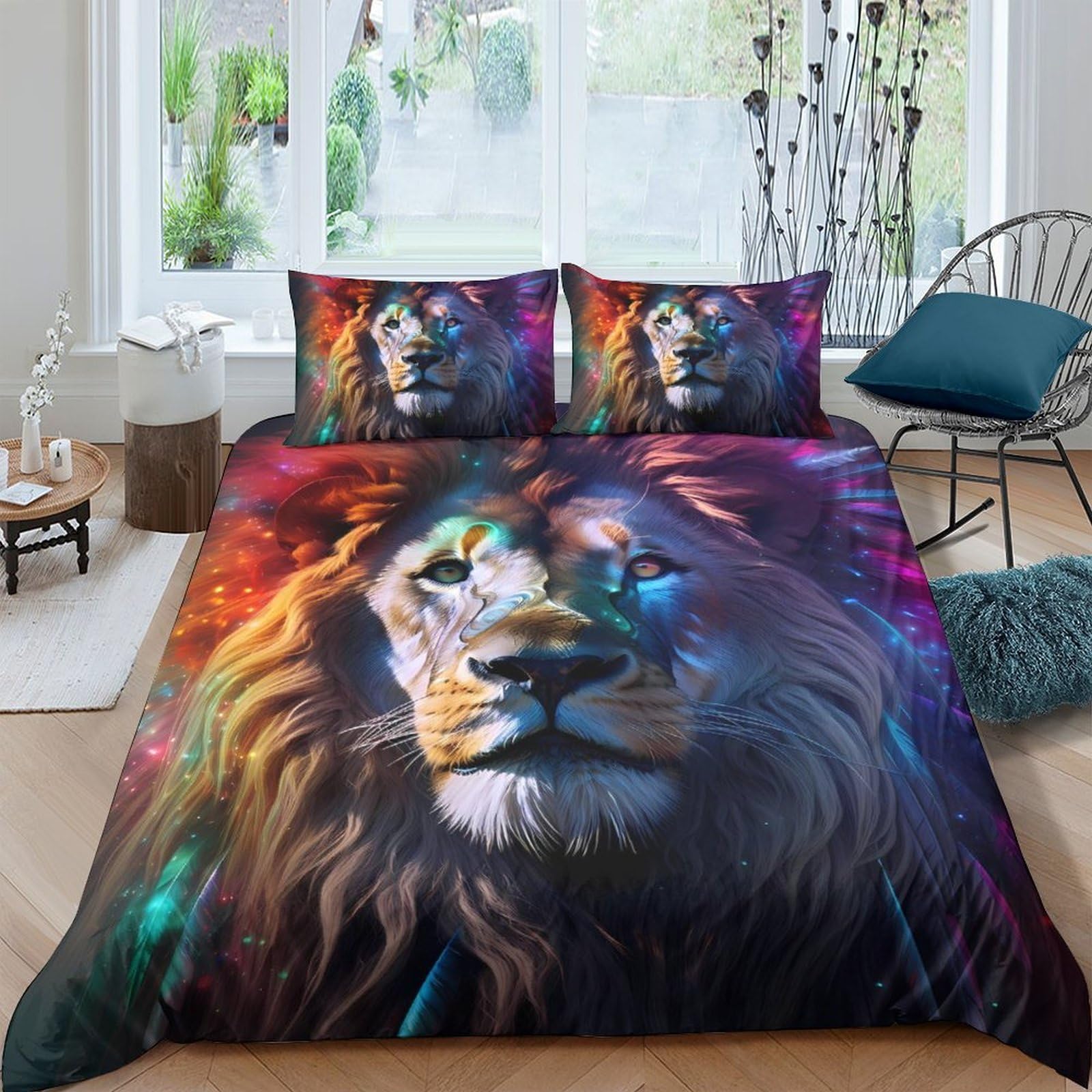 Ctjqhvkz Style-7 3D Printed Vibrant Lion Fitted Sheet Microfiber Soft Bedroom Decor Artistic Mattress Cover For Home Guest Room Single（135X200cm）