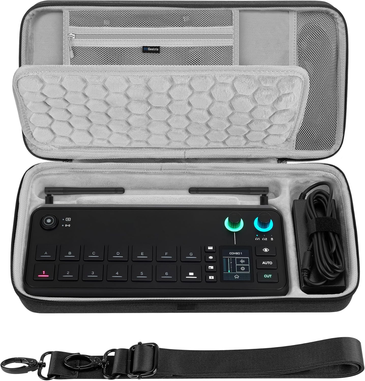 GEEKRIA Audio Interface Carrying Case, Compatible with RØDE RØDECaster Video, EVA Hard Shell Portable Travel Bag (Dark Gray)