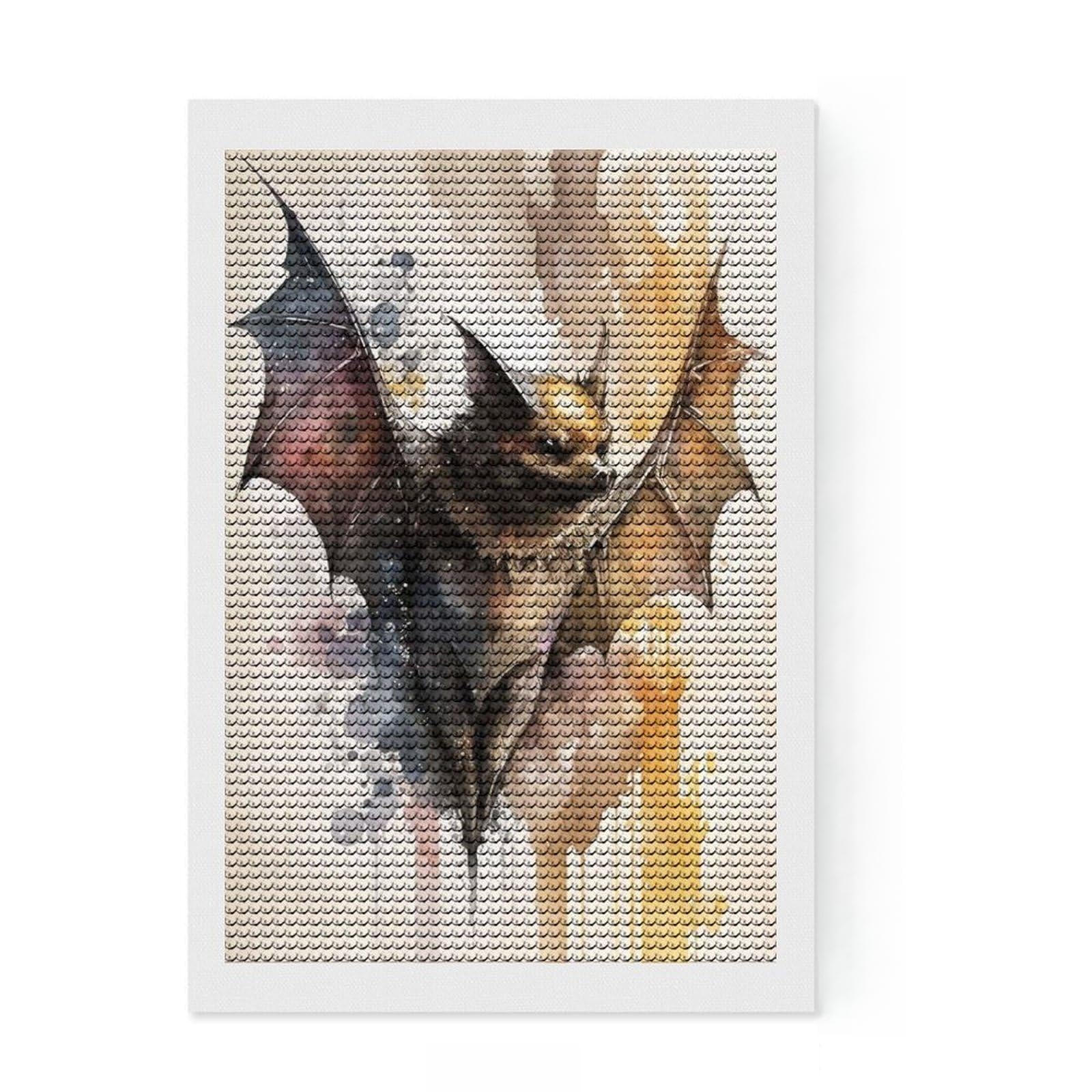 Junmoney Elegant Bat in Watercolor Diamond Art Canvas 8"x12", Adhesive Canvas, Easy to Enjoy, Living Room Decor, Birthday Gift, Simple to Start