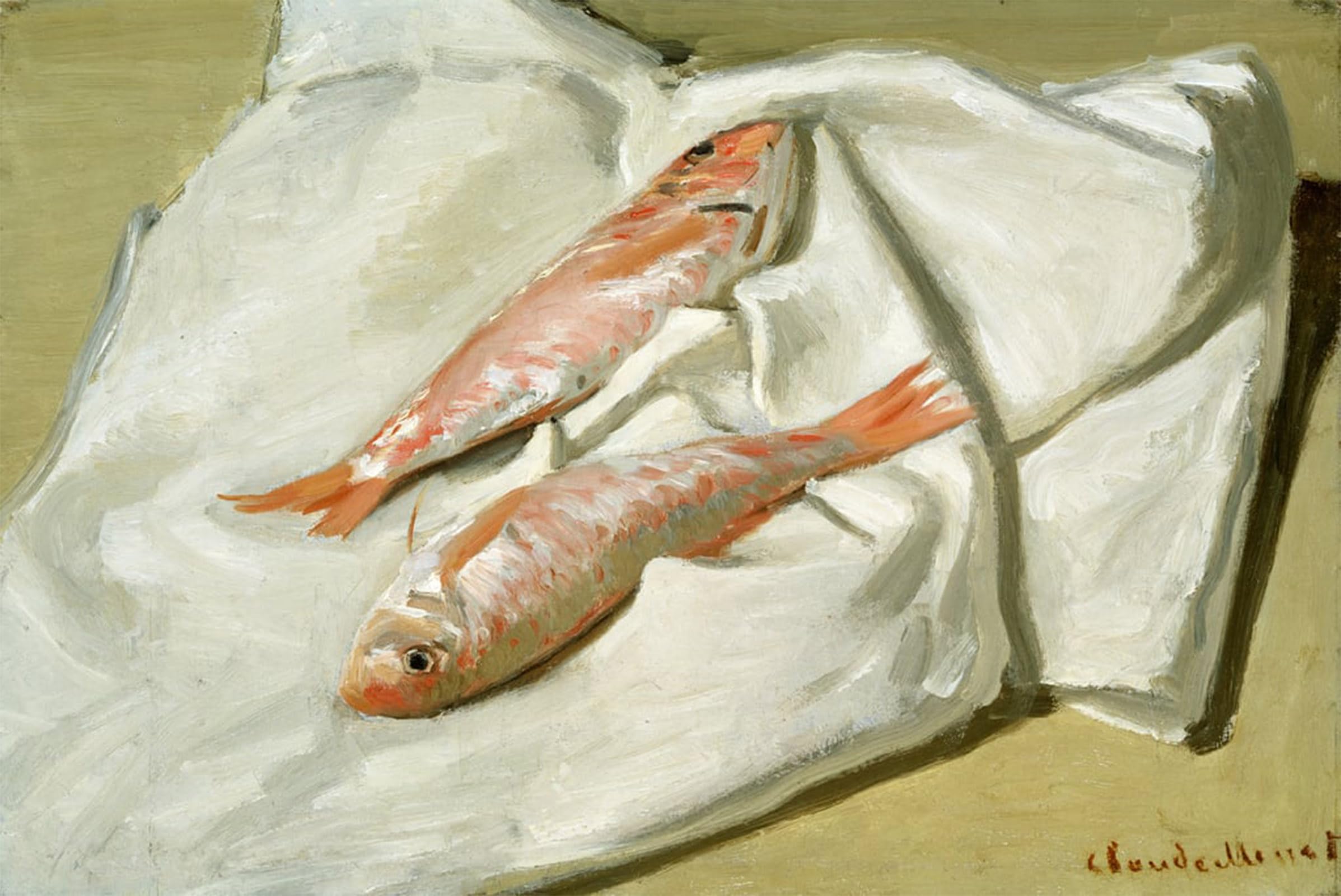 SERENDIPITP Vintage Picture Print on Canvas Wall Art Poster Red Mullet by Claude Monet Artwork Print Poster for Wall Decor 60x90cm