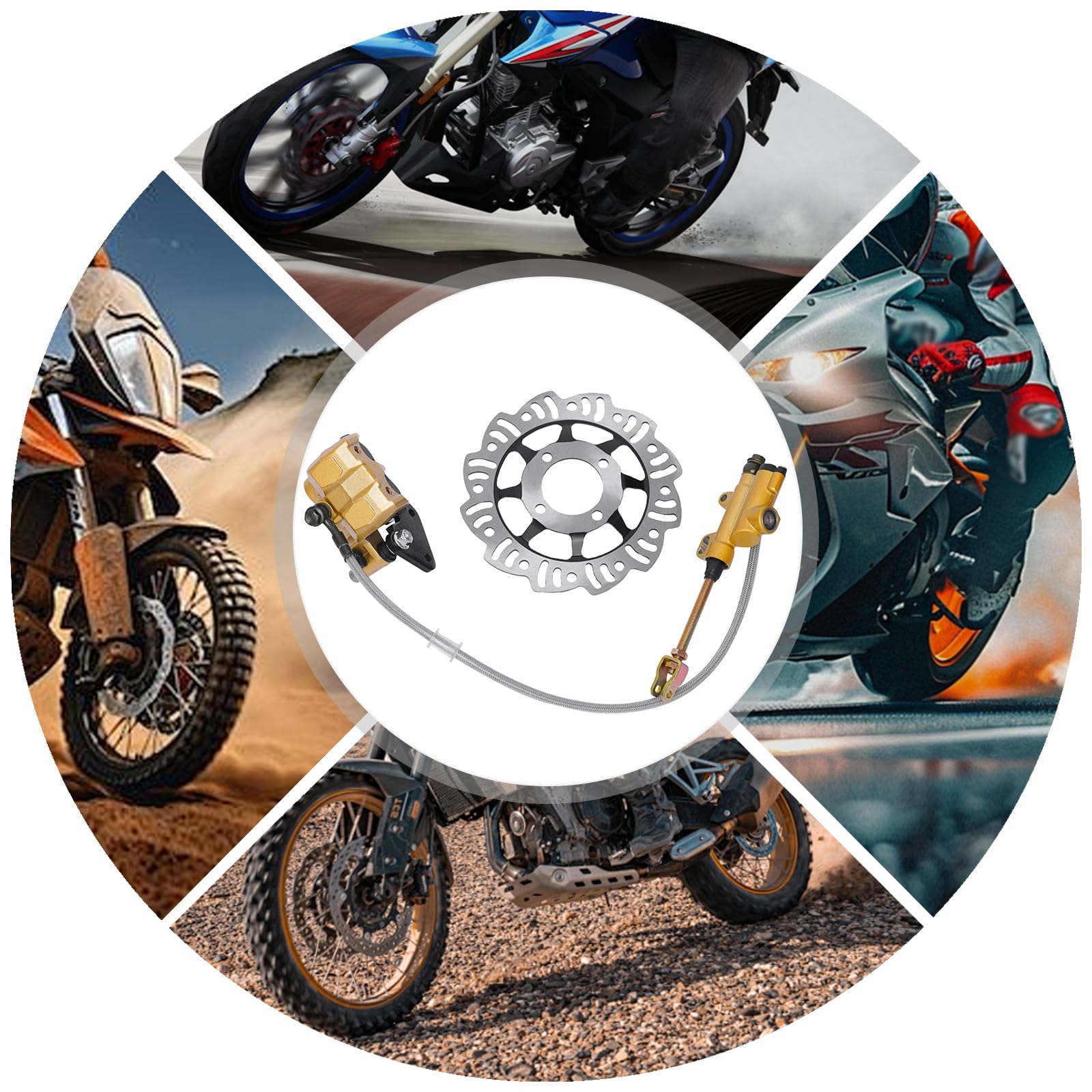 MotoCross zestaw hamulców hydraulicznych, zacisk hamulcowy tylny, części zamienne do motocykla, kompletny zestaw premium z wytrzymałą tarczą hamulcową i okładzinami, do 49-125 cm³, 4-suwowych rowerów