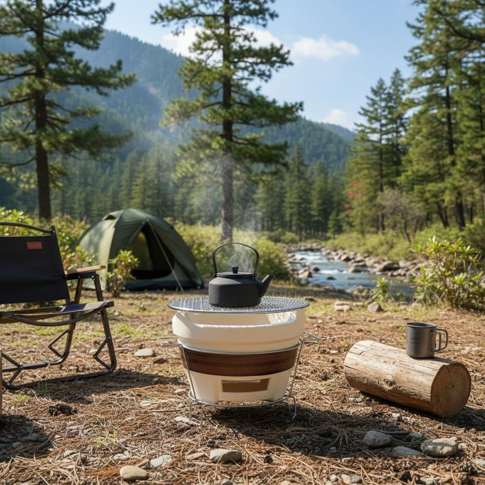 Estufa de Barbacoa Exterior Parrilla de Carbón Brasero de Cerámica Calentador Bebidas con Doble Ventilación y Base Metálica Estable Adecuada para Camping Patio Picnic, Pequeño