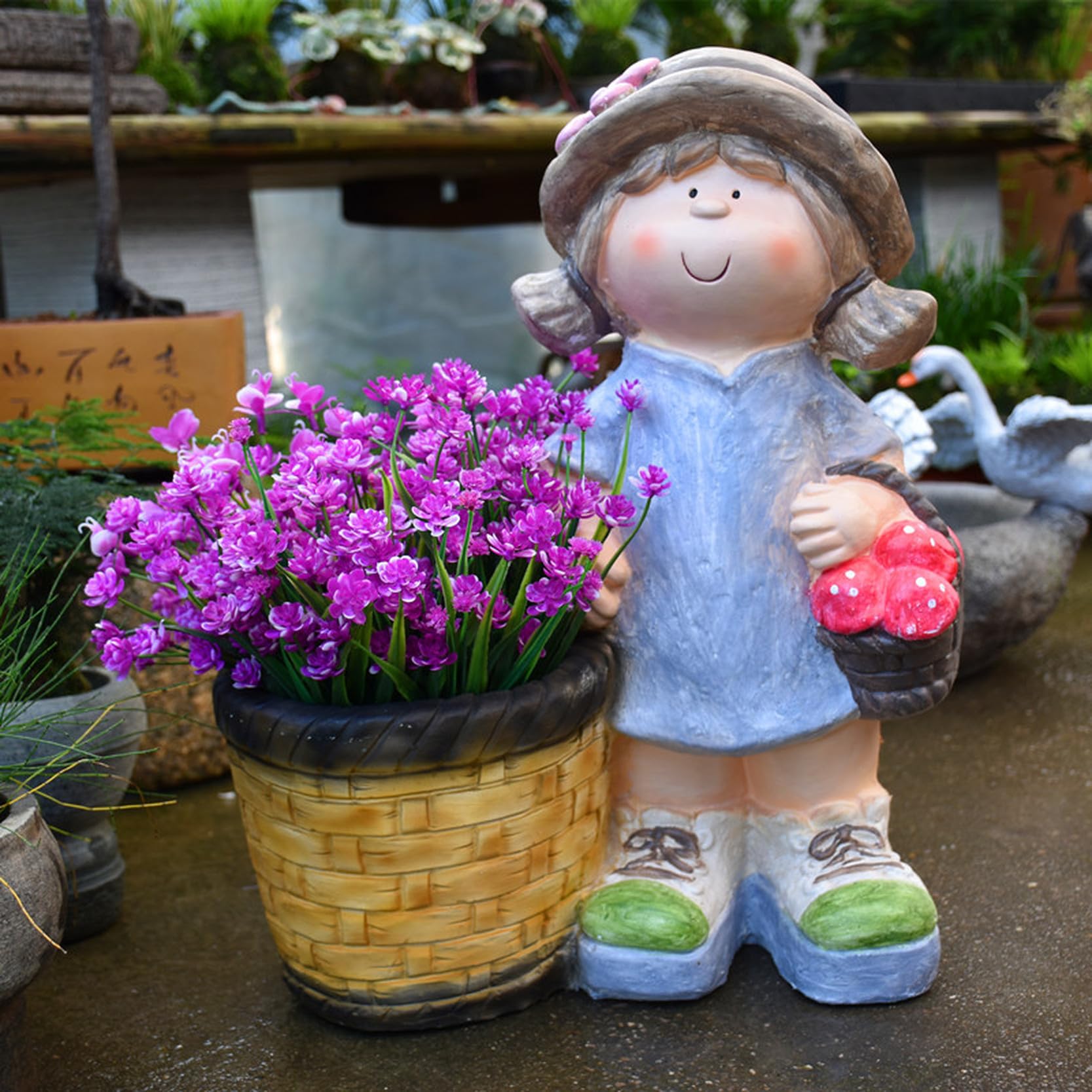 Amazon.co.jp: 人形 おきもの カントリー F 女の子 樹脂像 植木鉢