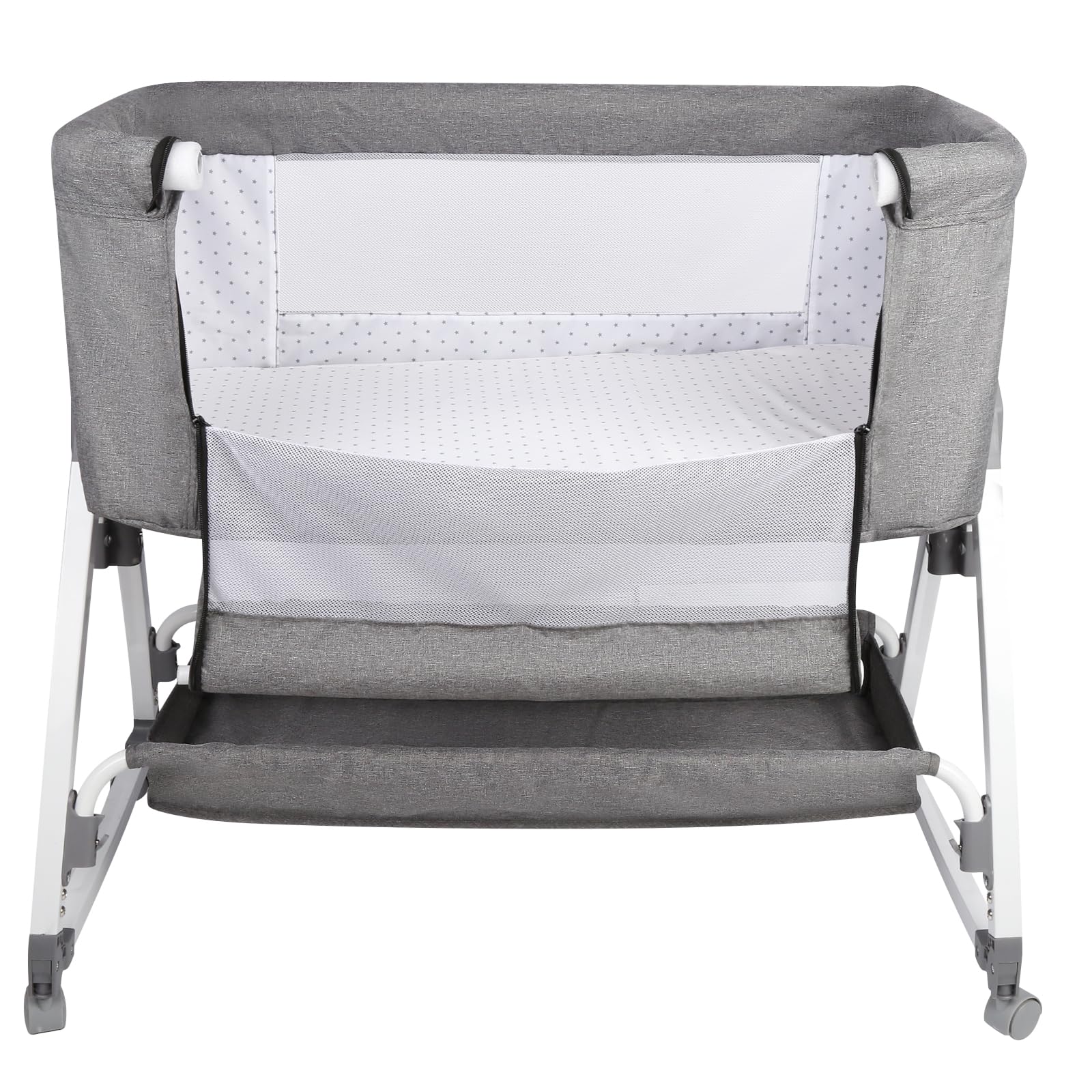 HUOLE Cuna 3 en 1 hasta 30 kg, Cuna de colecho, Cuna Mecedora, Ajuste de Altura e inclinación del colchón, 4 Ruedas con Freno, Colchón Ergonómico, Bolsa-80 * 40 * 100-115cm-lino