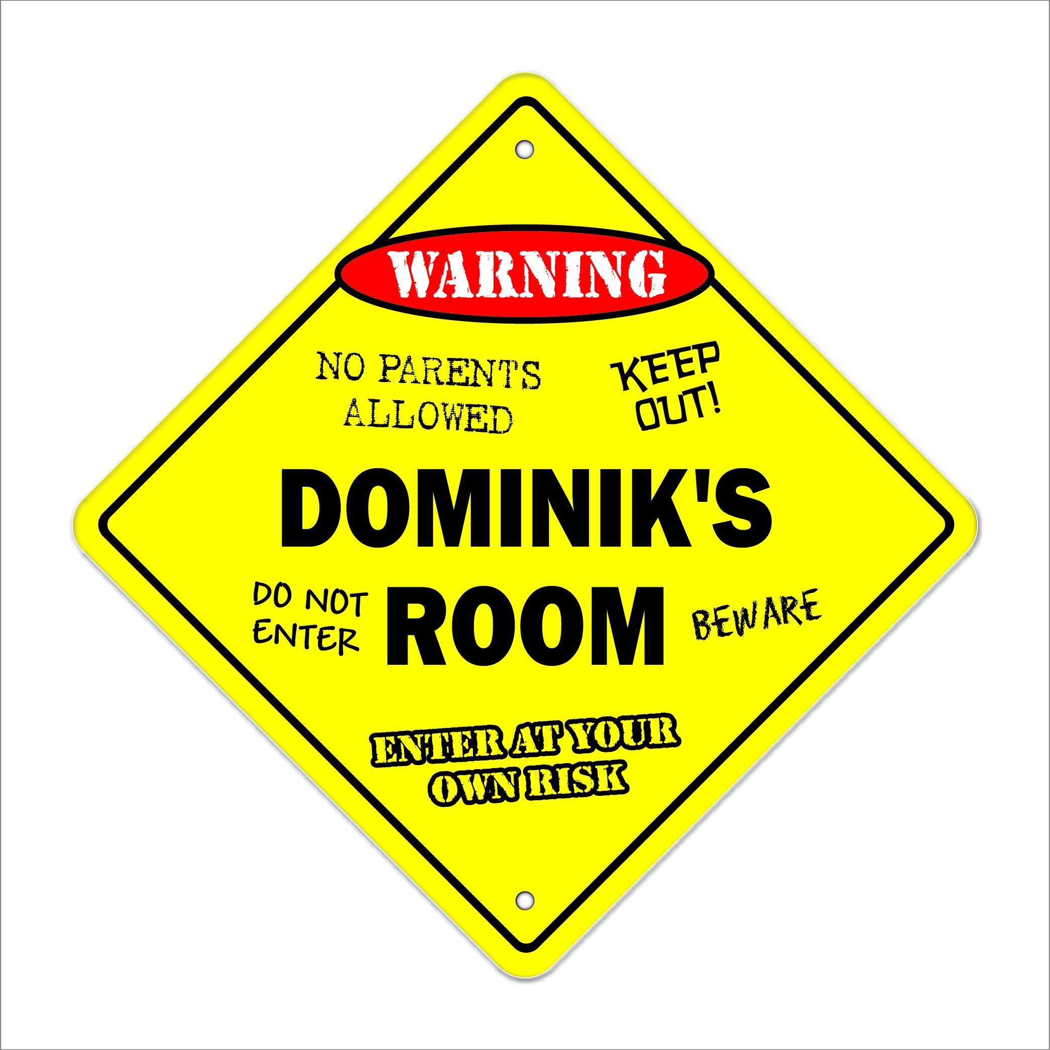 Dominik's Room Sign Crossing Zone Xing | Indoor/Outdoor | 12" Tall Plastic Sign kids bedroom decor door children's name boy girl