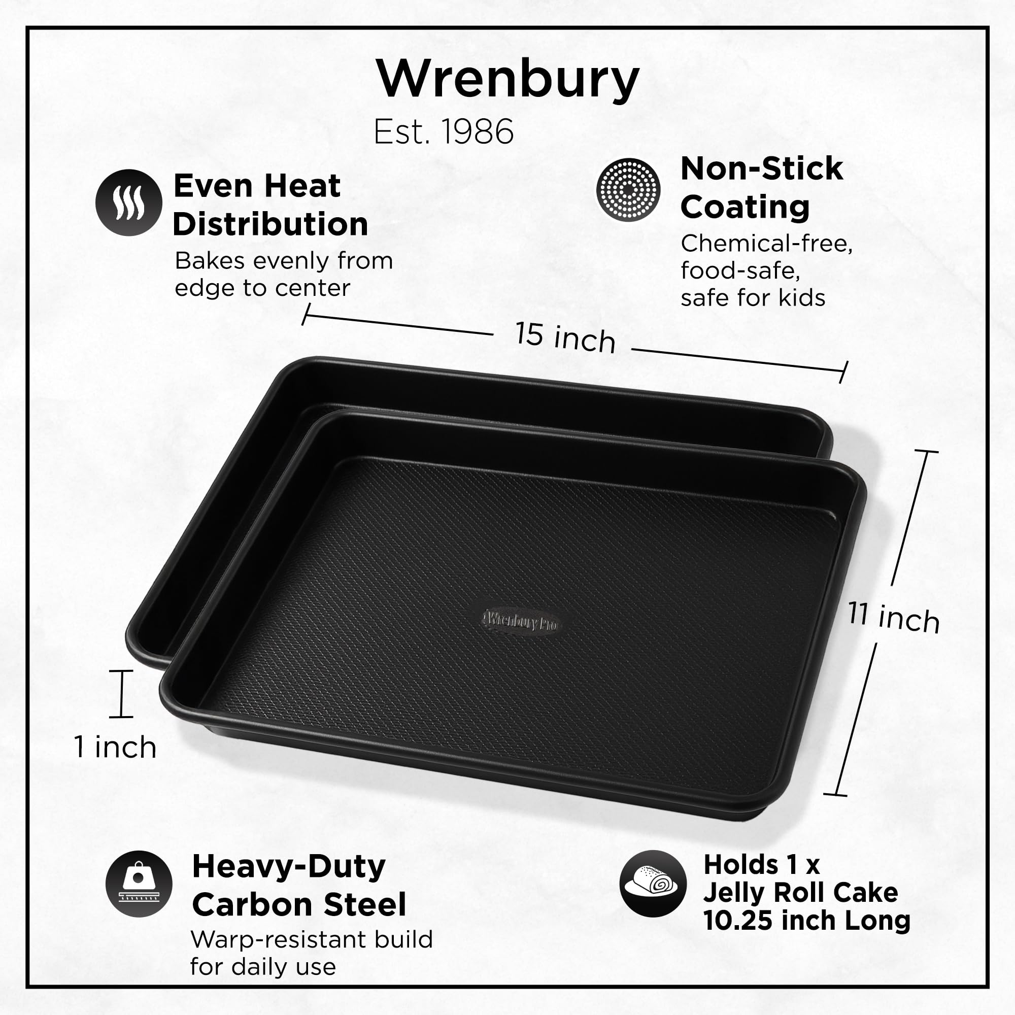 Wrenbury Swiss Roll - Set di 2 vassoi piatti antiaderenti in acciaio al carbonio DuraQuartz per forno, grandi teglie da forno, 39 x 27 cm
