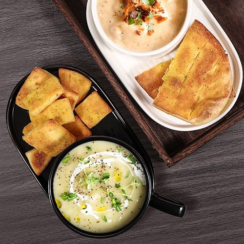 Miniatura 3 de Wareland Combo de platos de sopa y sándwich de cerámica cuencos de sopa de 16 onzas con asas y platos de pan ovalados de 985 pulgadas juego de sopa