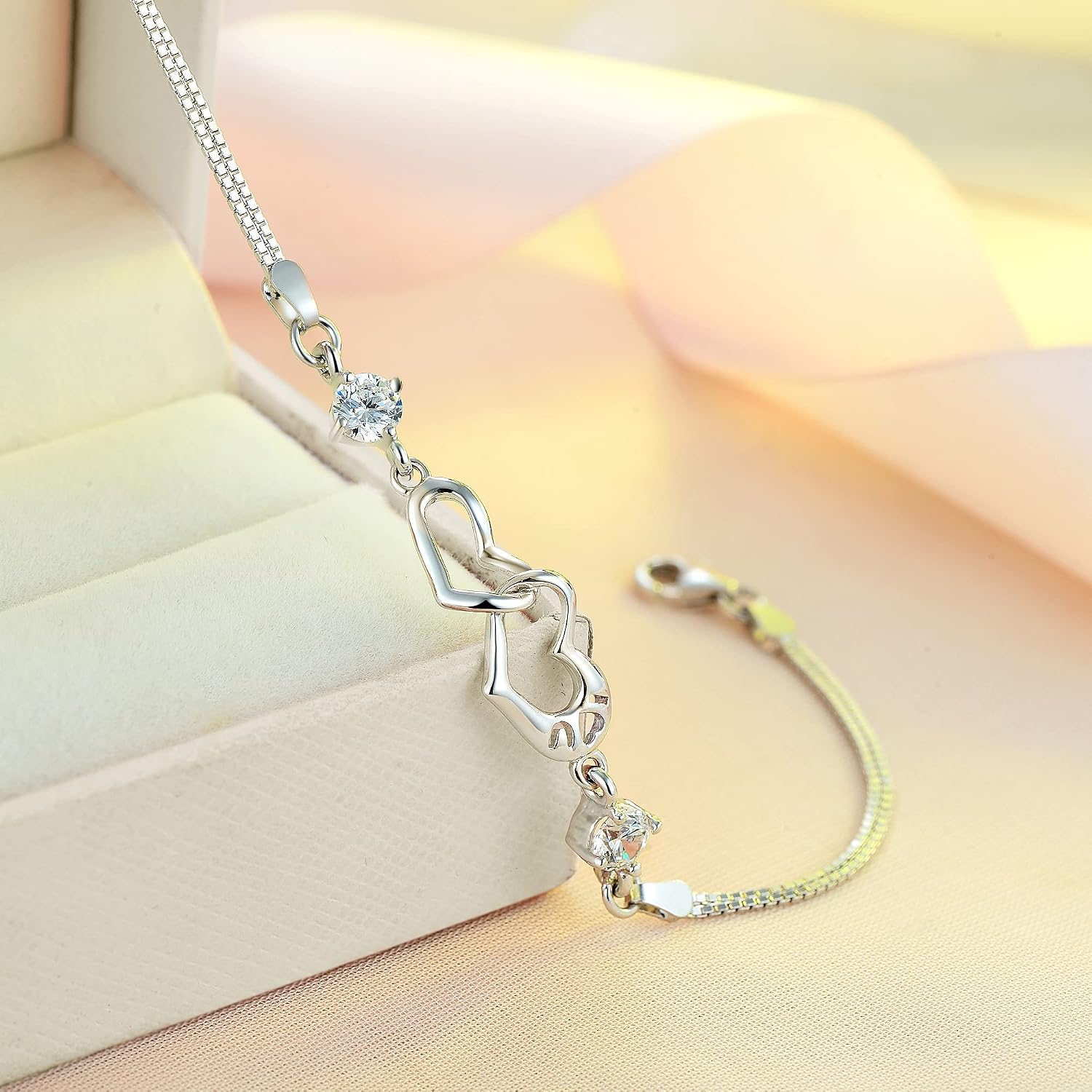 Braccialetto con cuore infinito da donna, in argento Sterling