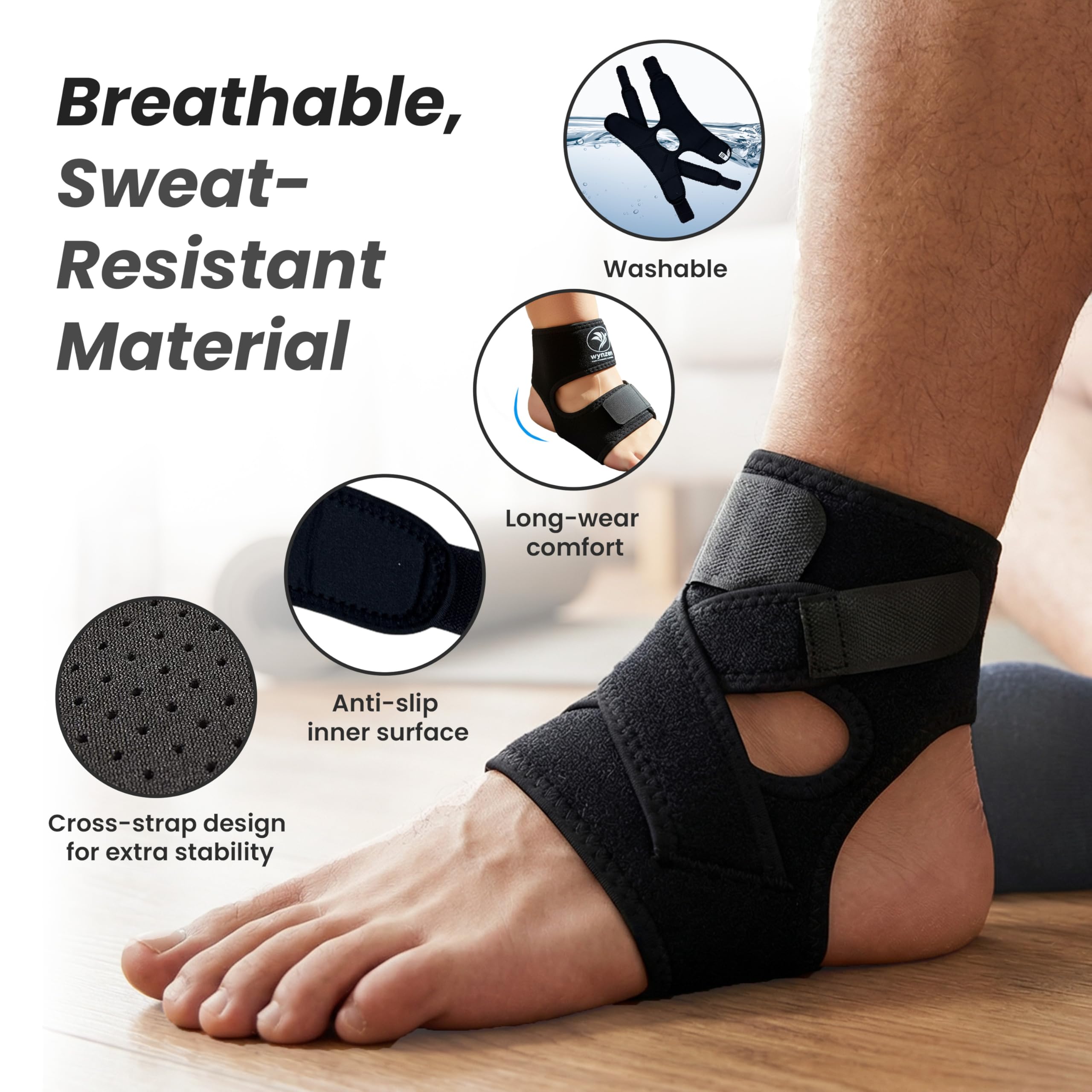 Premium Ankle Support Brace for Men & Women | Adjustable Compression Ankle Support Band| Neoprene Ankle Brace for Pain Relief, Injury Recovery, Sprains & Sports | Black, Free Size (1 Pc) - Image 4 thumbnail