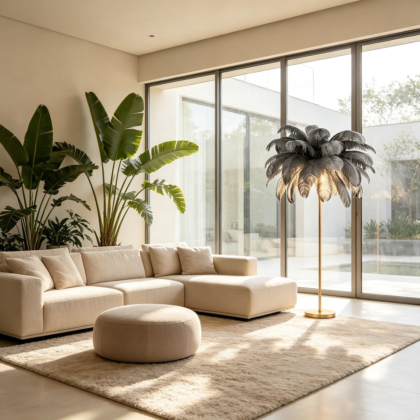LCNDKF Stable Anti-Tipping Feather Floor Lamp