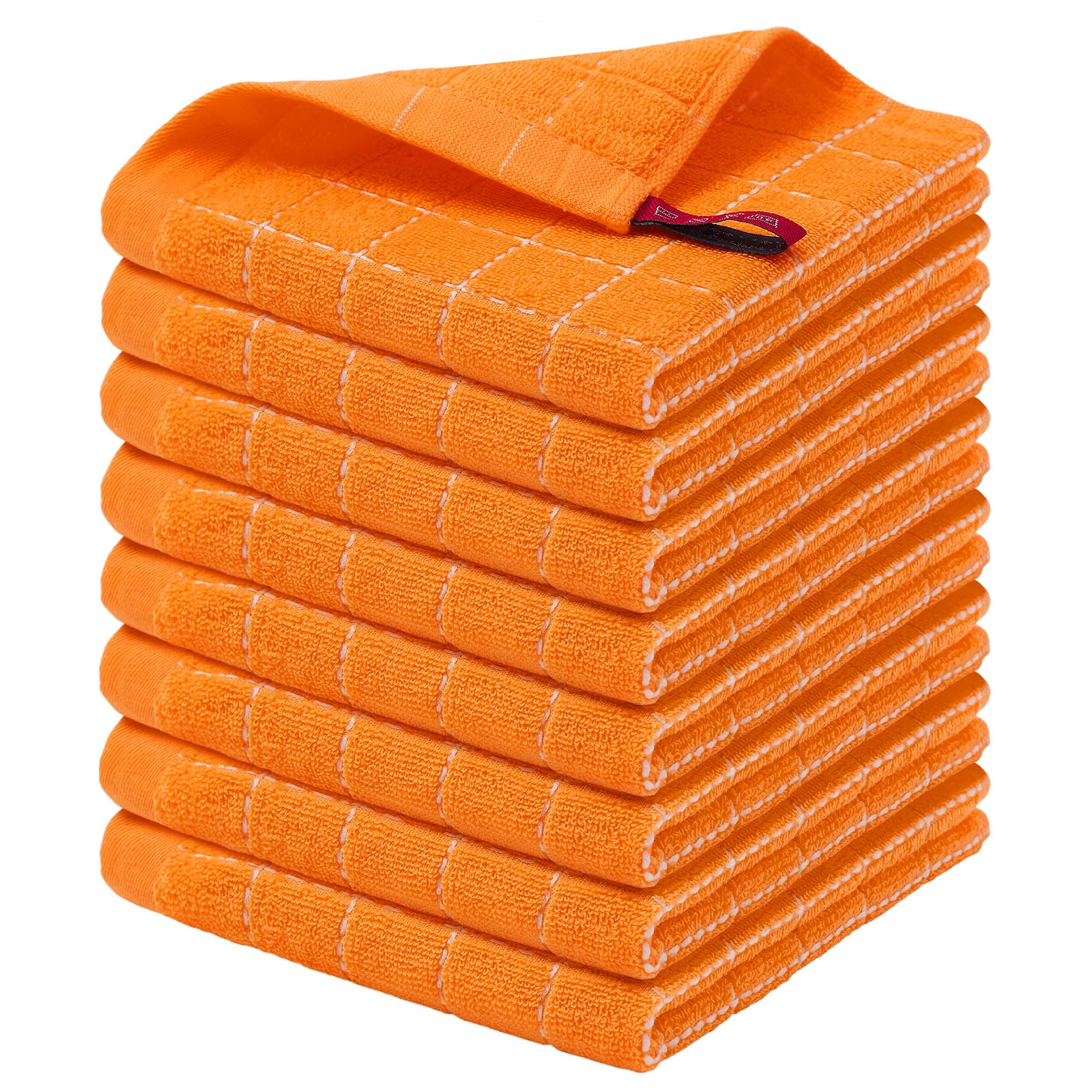 Homaxy 100% Cotton Terry Kitchen Dish Cloths, 8 Pack, Orange | Ultra Soft and Absorbent, Suitable for Drying and Washing Dishes