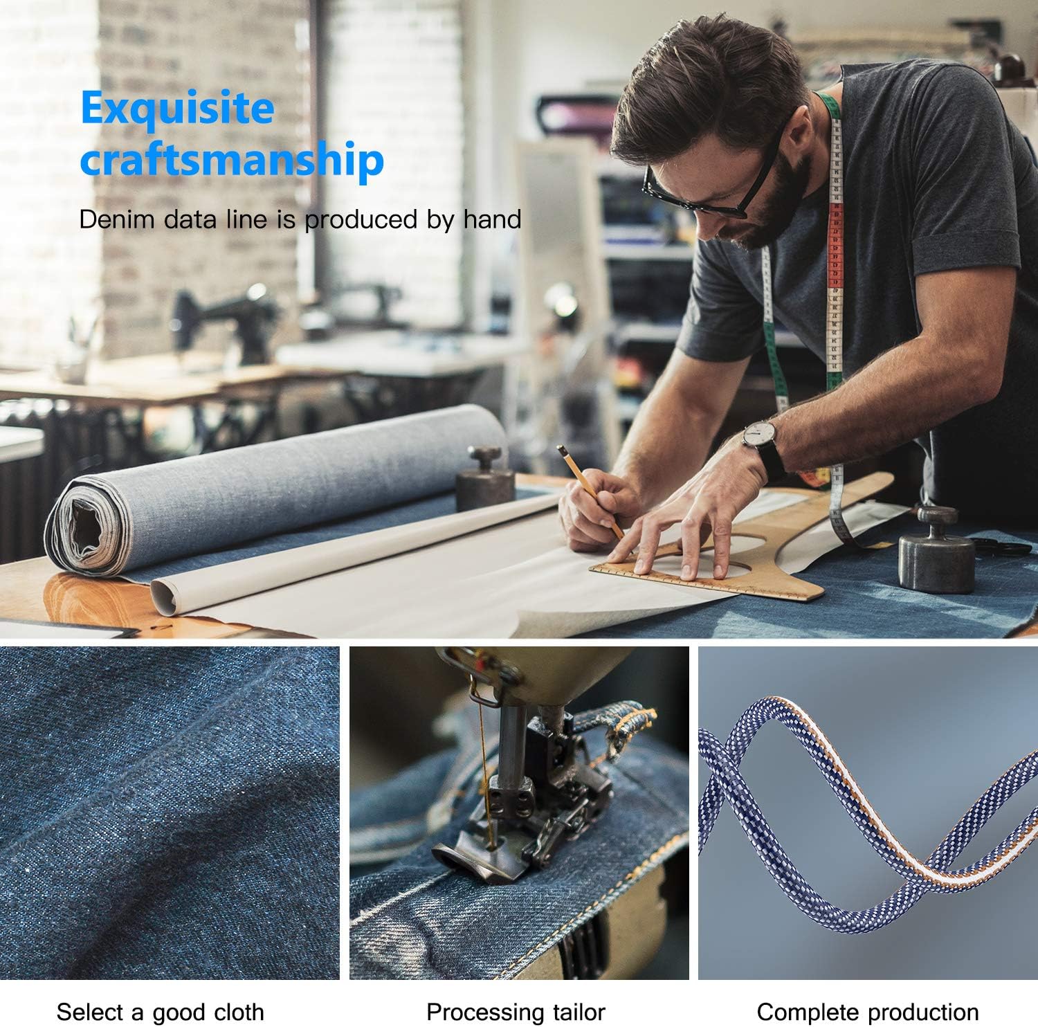 Hottest Sales Adeqwat iPhone Charger 5 Pack (3/3/6/6/10FT) Lightning Cable MFi Certified Charging Cord USB Syncing Denim Braided Data Compatible with iPhone 12/11/Pro/Xs Max/X/XS/XR/XS Max/8/Plus/7/7 Plus/6/6S More