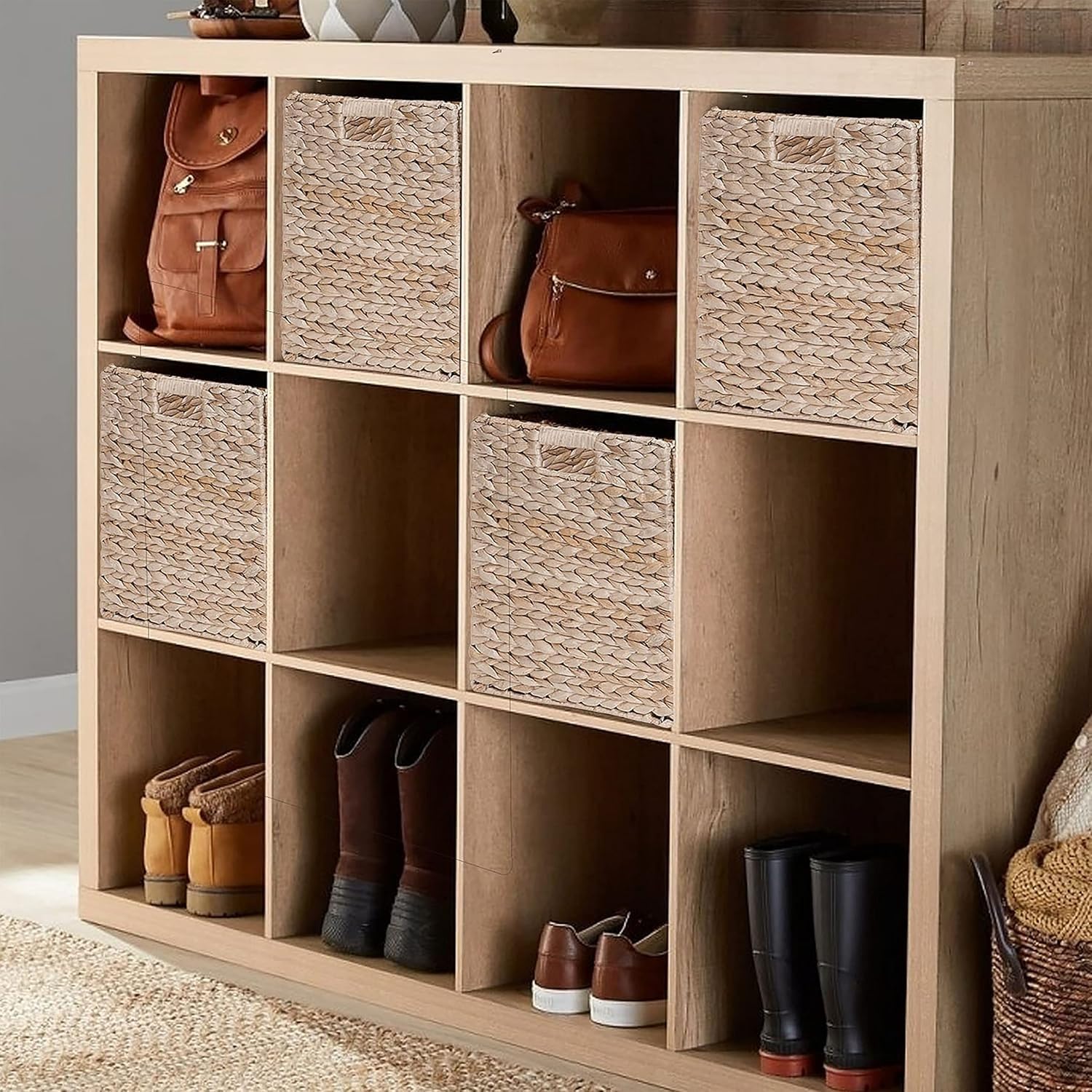 Box and beyond - Aufbewahrungskörbe - Aufbewahrungsboxen - Naturmaterial - Korb für Kleidung, Spielzeug oder Geschäfte - 2 Griffe - 31 x 31 x 31 cm (Wasserhyazinthe) (8)