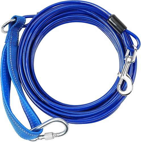 Miniatura 12 de Correa larga para perro a prueba de mordidas, cable de amarre para perros resistente de 10/20/30/50 pies con mosquetón, correas largas para perros