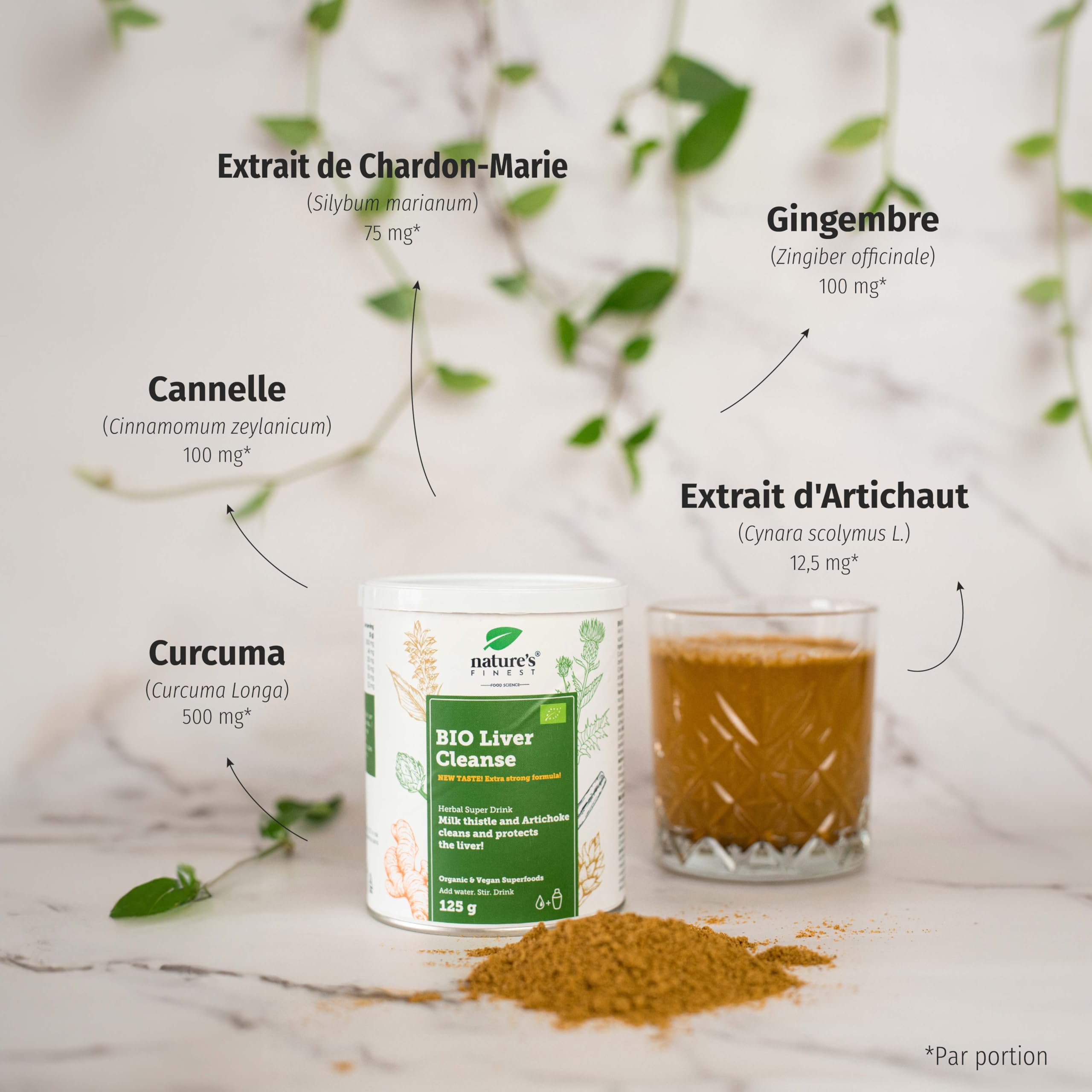 Nature’s Finest by Nutrisslim Detox Foie 125 g - Détox Puissant et Rapide, Chardon Marie Bio et Artichaut Extrait, Drainant Nettoyer Formula