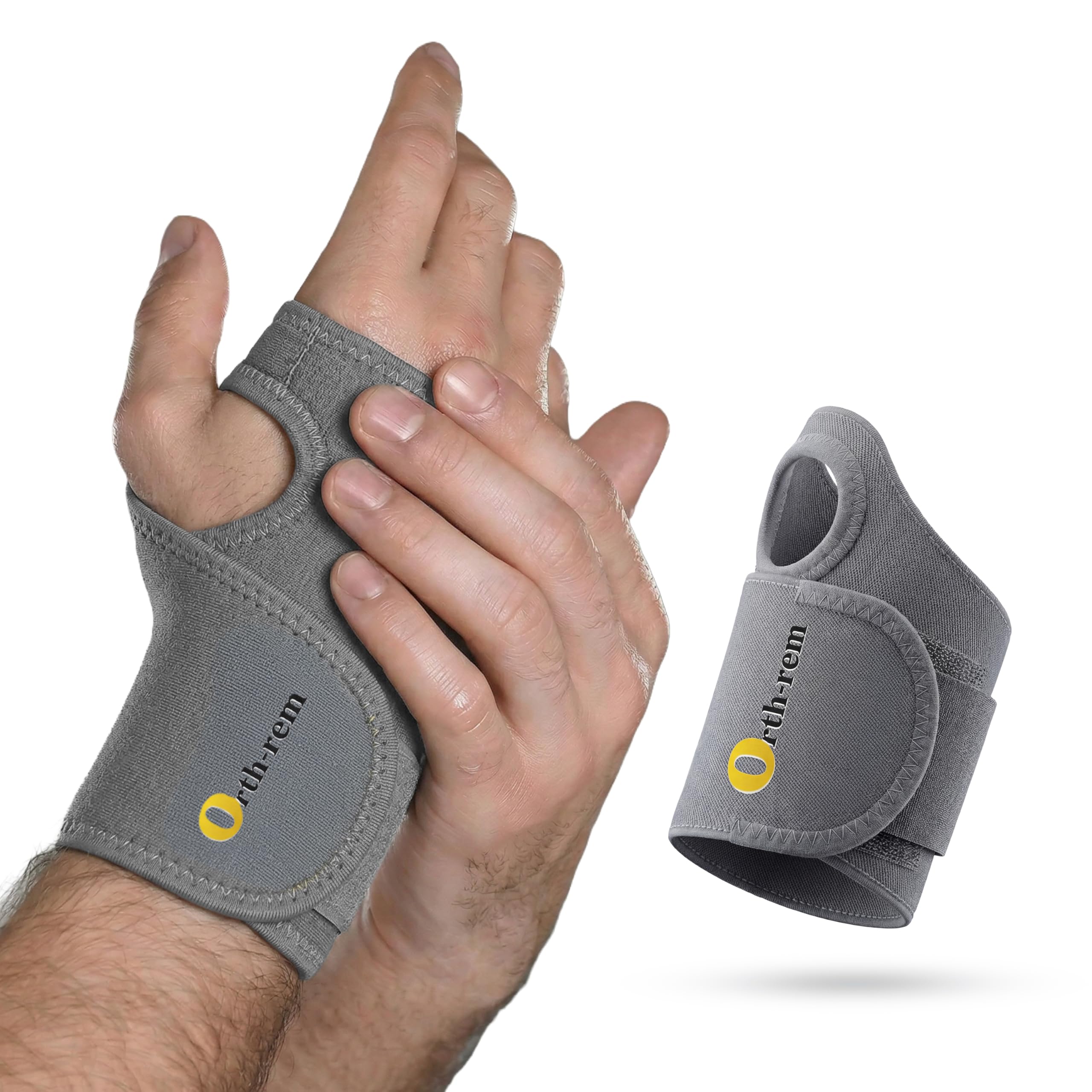 Orth-rem Wrist Band for Pain Relief with Thumb Loop Strap | Wrist Support Brace for Right and Left Hand | Carpal Tunnel Syndrome Wrist Support Band | For both Men & Women - Single (Gray, Universal)