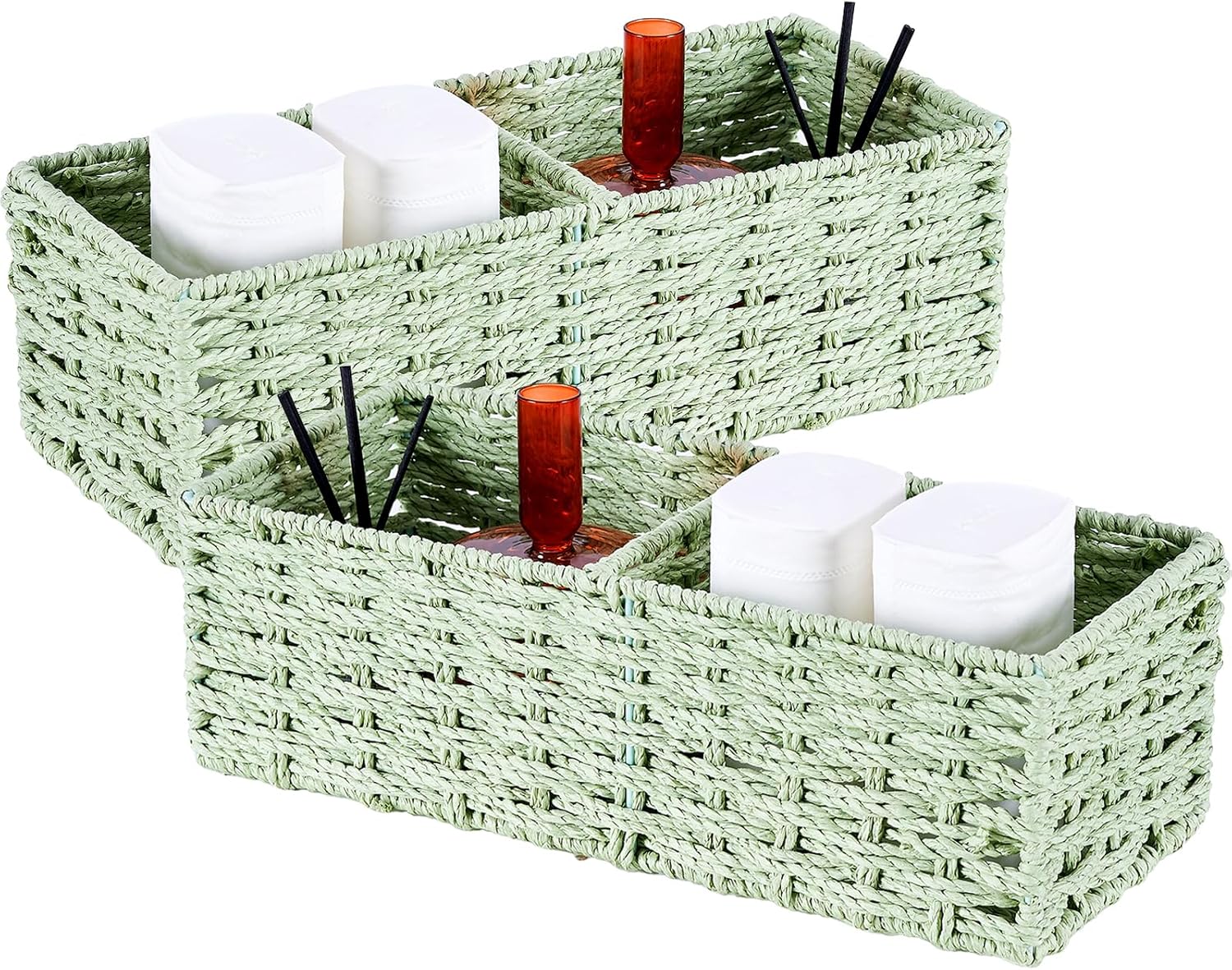 LGENHOOM 2Section Wicker Basket, HandWoven Paper Rope