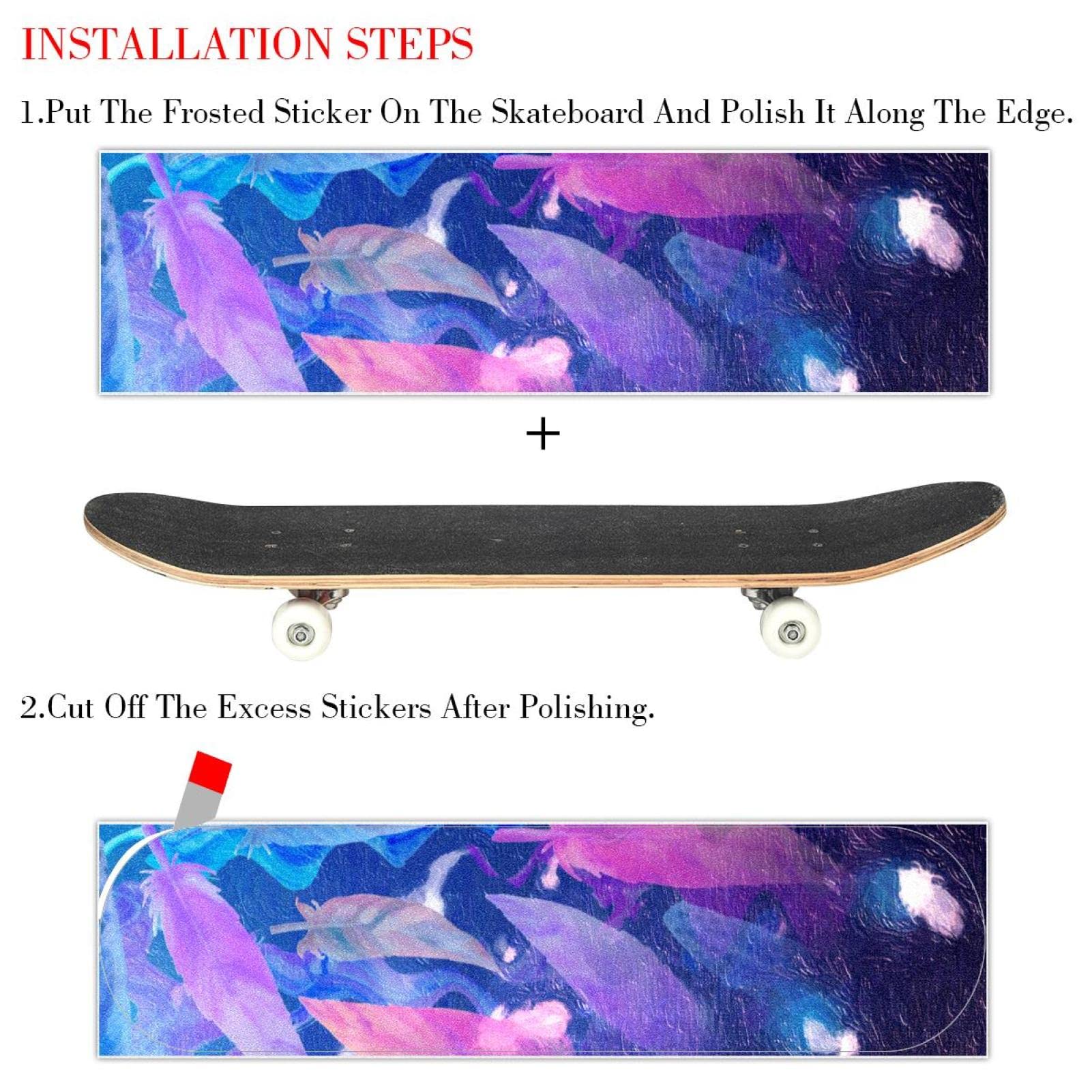 Bunte Federn, 2 Stück Skateboard-Griptape Bogen Schleifpapier Longboard Aufkleber Roller Deck Sandpapier