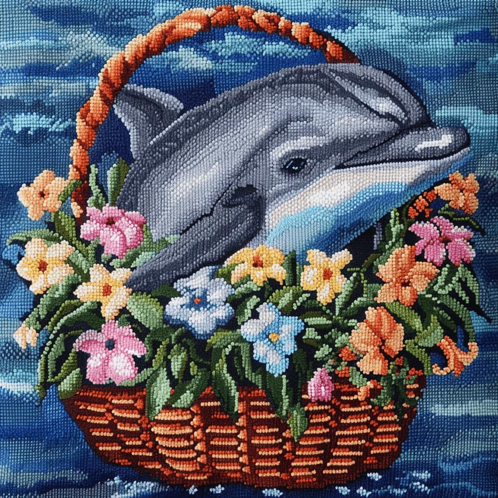 WallustrioaW Latch Hook Pillow Case Kits,Animal Dolphin