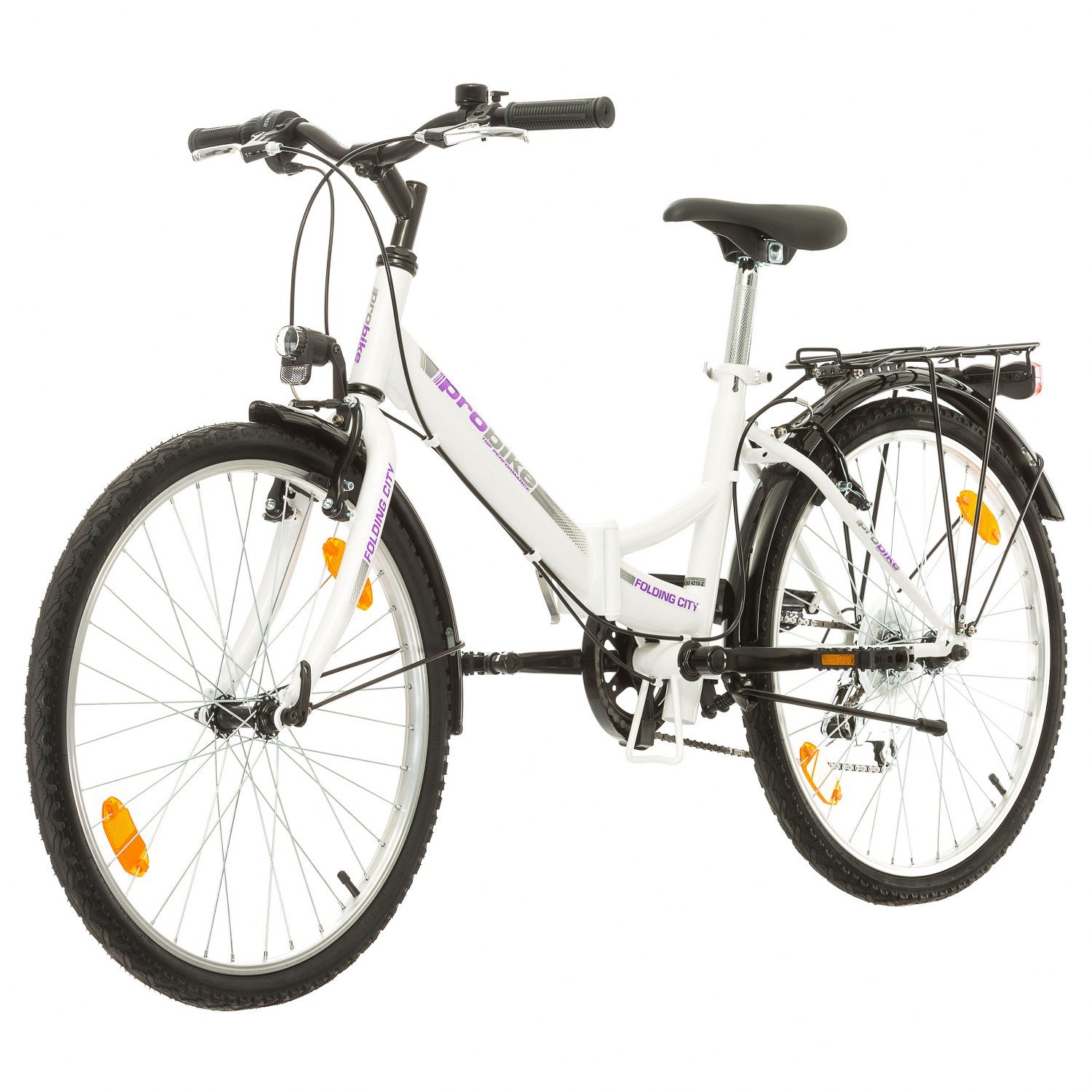 Multibrand, Folding City 24 Lady, 24 Pulgadas, 457 mm, Bicicleta de montaña Plegable, 18 velocidades, para Mujeres, niña, Guardabarros Delantero y Trasero, Lustre Blanco Lilac-Gris