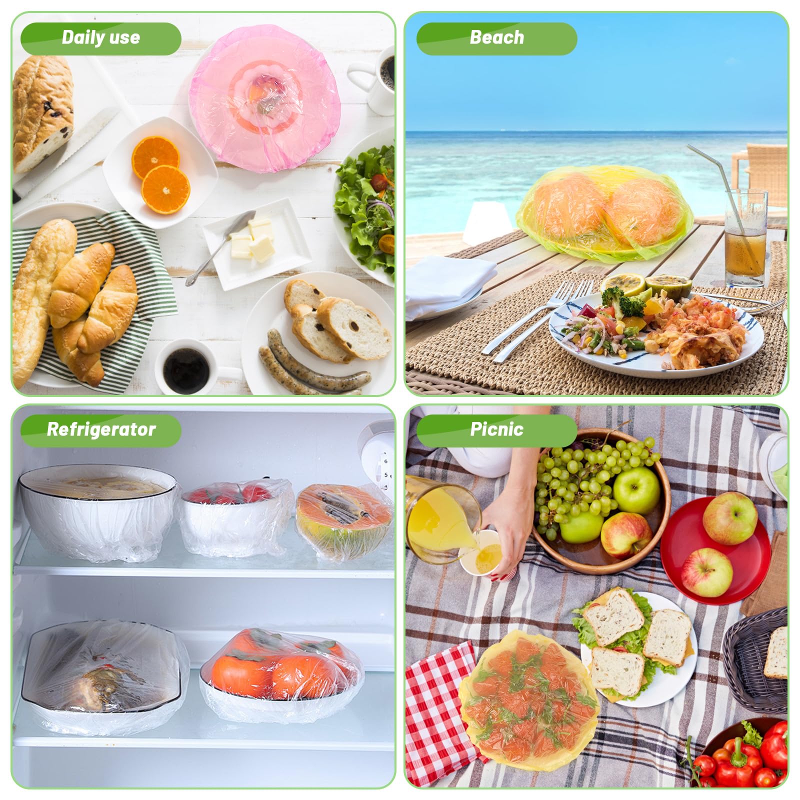 Sublaga - 90 fundas elásticas reutilizables para almacenamiento de alimentos, variedad de 5 tamaños translúcidos elásticos y coloridos platos de platos, alternativa al papel de aluminio, envoltura de