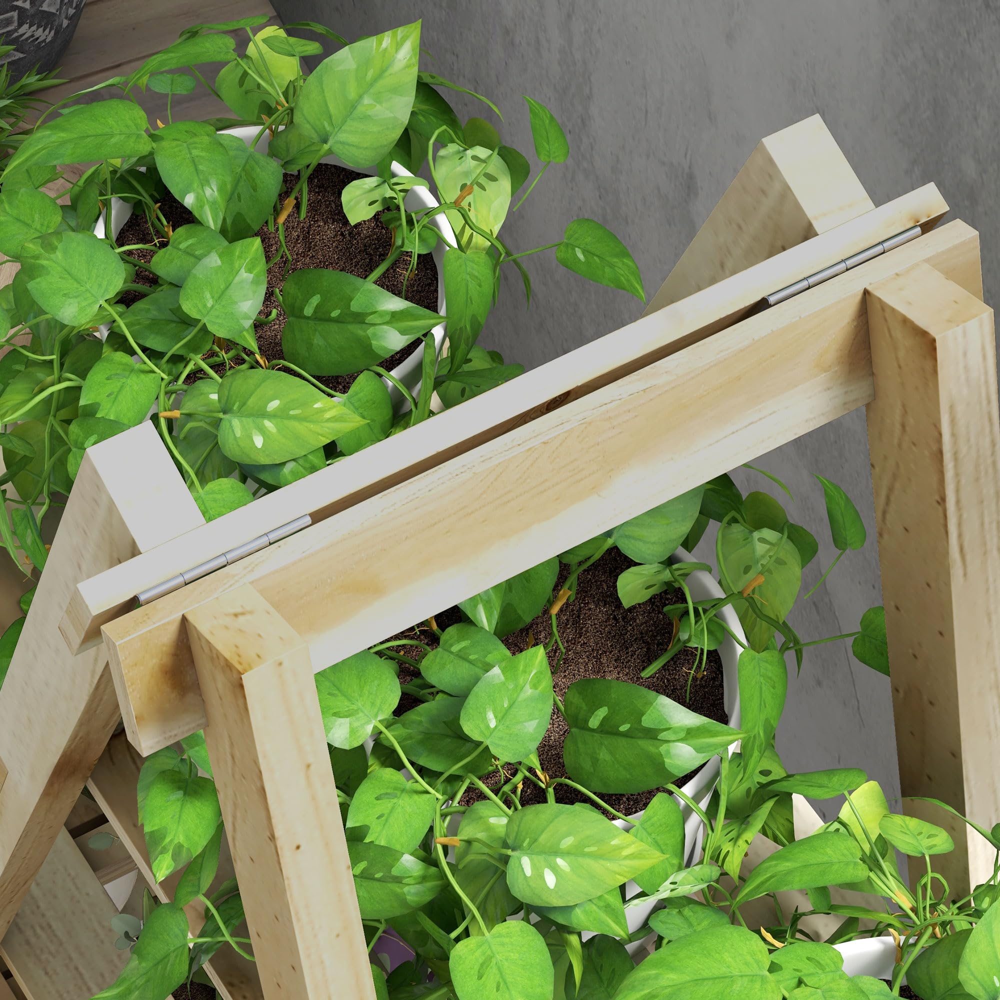 Outsunny Scaffale Porta Piante Verticale a Doghe 100x36x112 cm Color Legno | 3 Livelli Pieghevole, Fioriera in Legno di Abete, per Esterni
