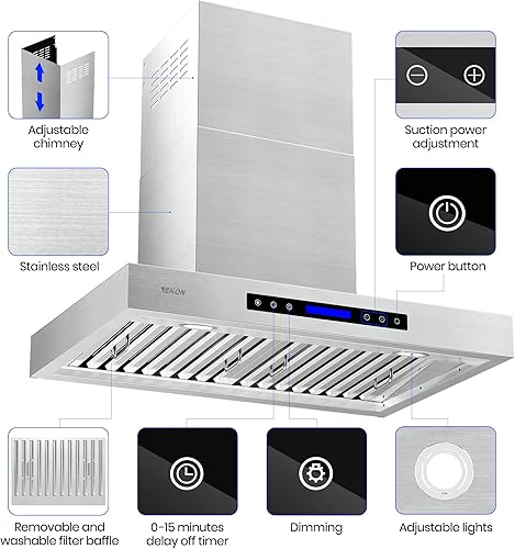 Miniatura 5 de EKON - Campana extractora de pared de 30 pulgadas, campana extractora de 900 CFM, ventilación de campana de cocina de acero inoxidable con control