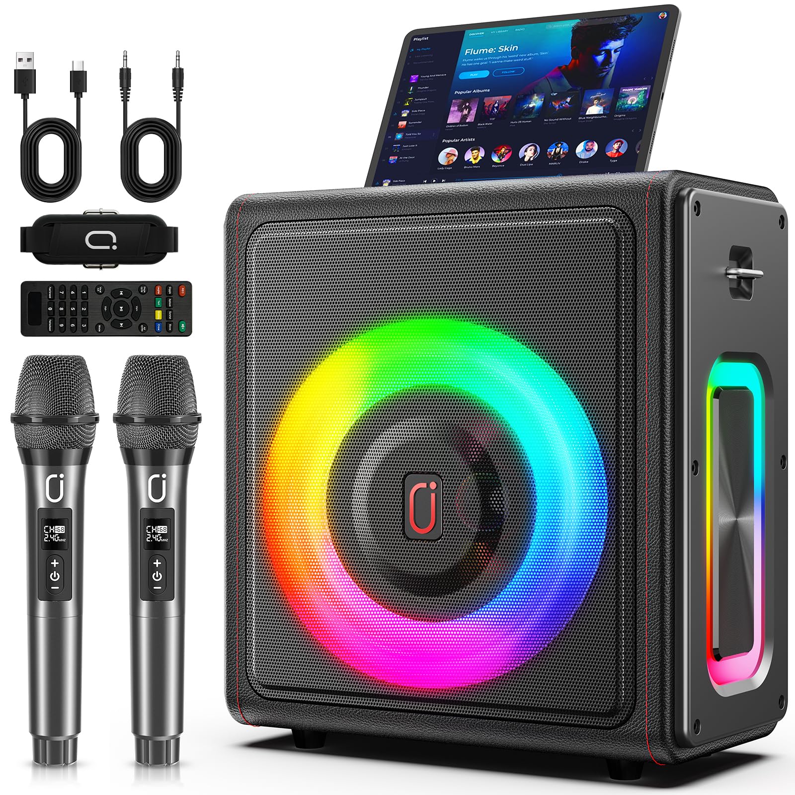 Karaoke Machine for Adults with 2 Wireless Microphones, 200W PA System
