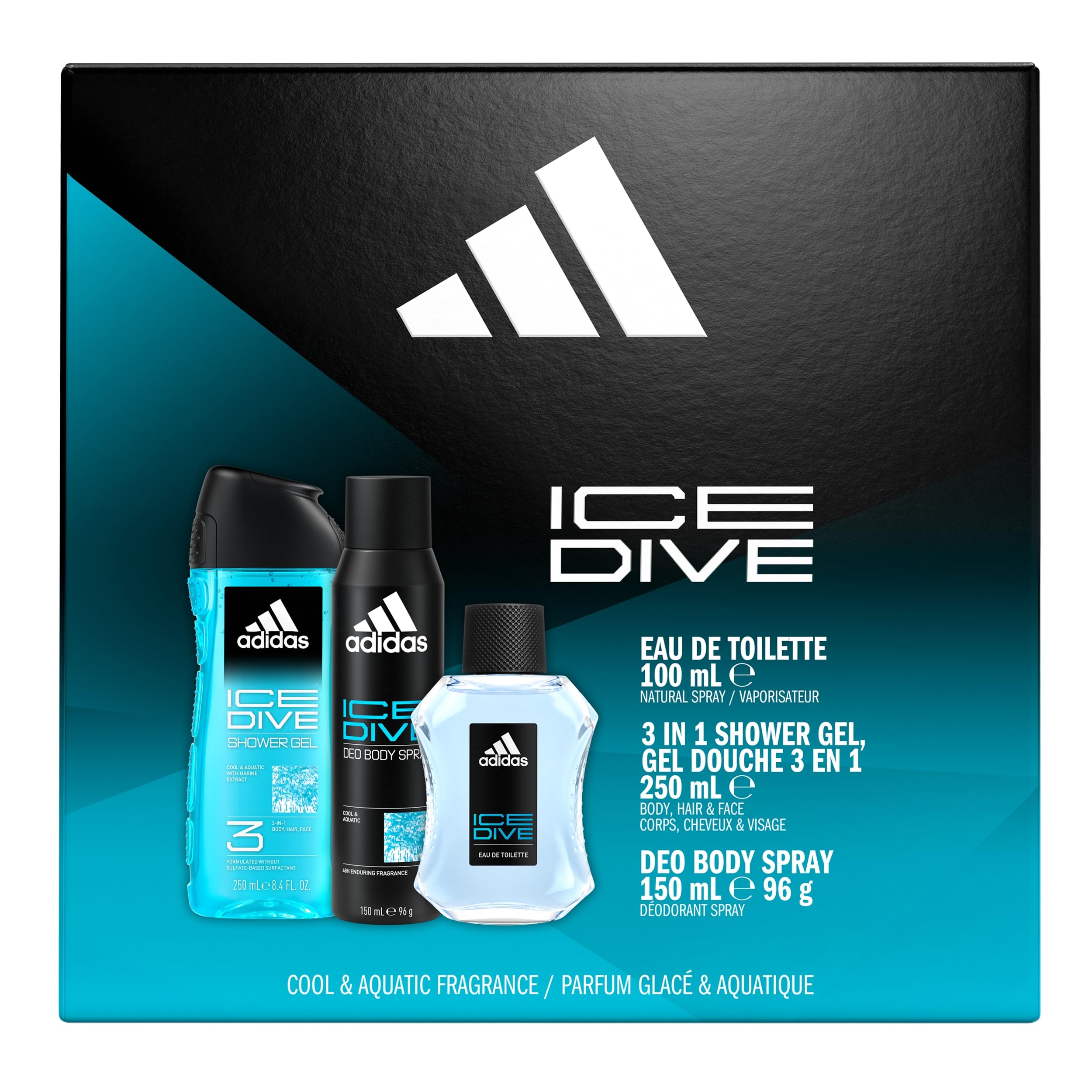 adidas Ice Dive Giftset including an Eau de Toilette, Deo Body Spray and Shower Gel