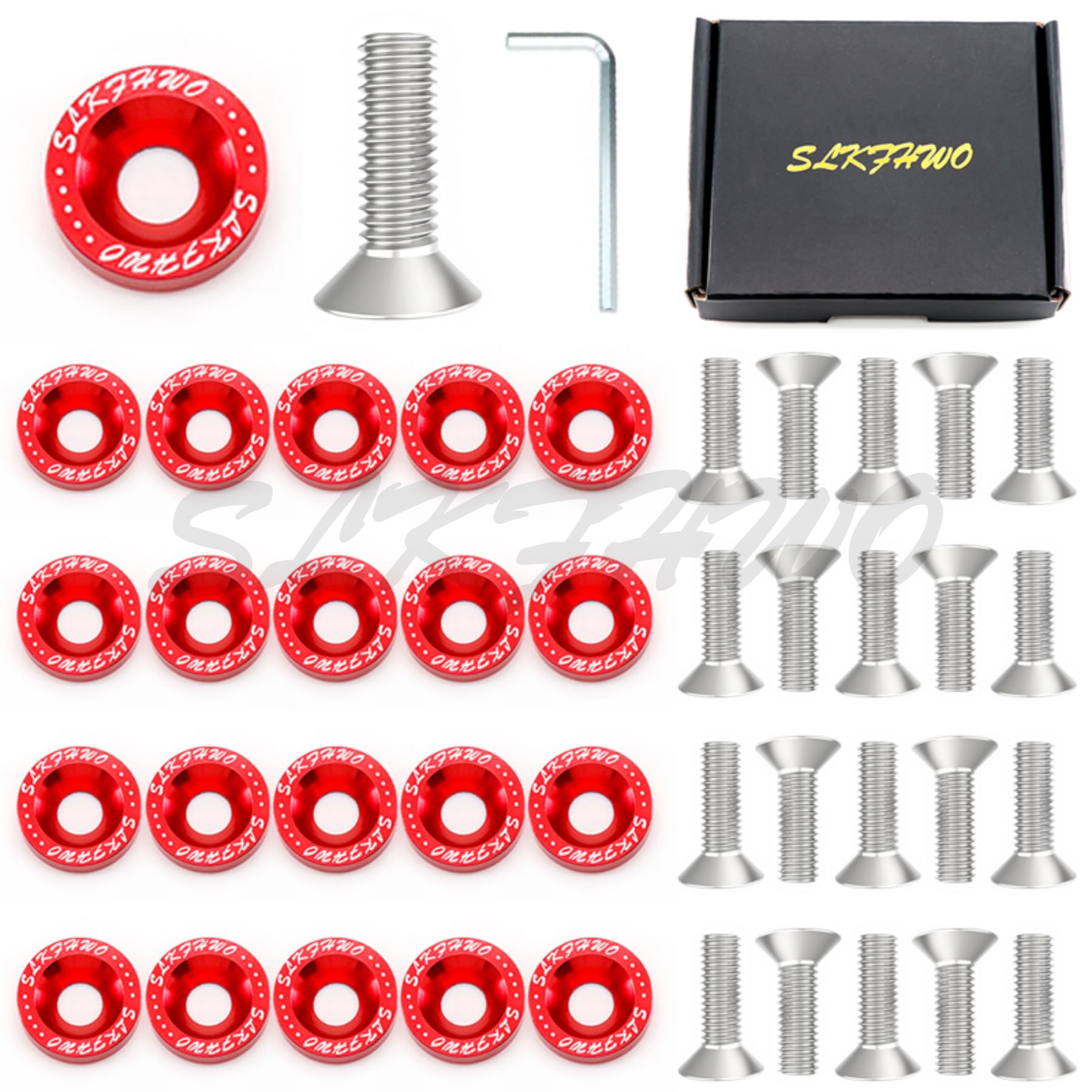 SLKFHWO 6063-T6 Hard Aluminum Alloy Fender Washer 20 Pieces CNC Precision Machining Bumper Engine Compartment JDM Car Accessories Engine Dress up kit?Wine red?