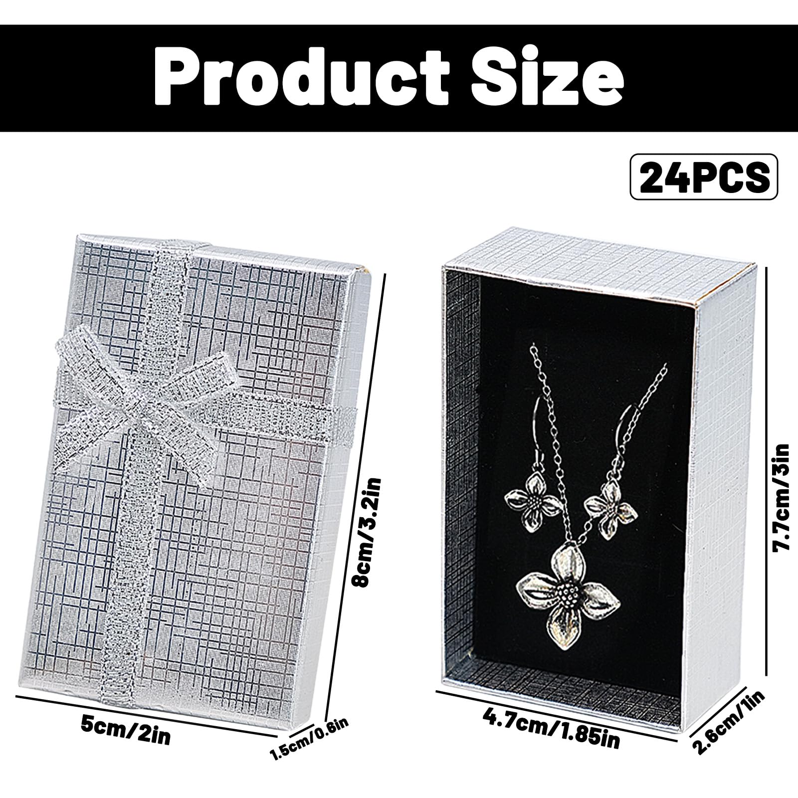 Scatoline Gioielli In Cartone - Portagioie Con Fodera Morbida Per Anelli, Orecchini, Collane (8x5x1,5cm, Colore Argento) - Foto 9