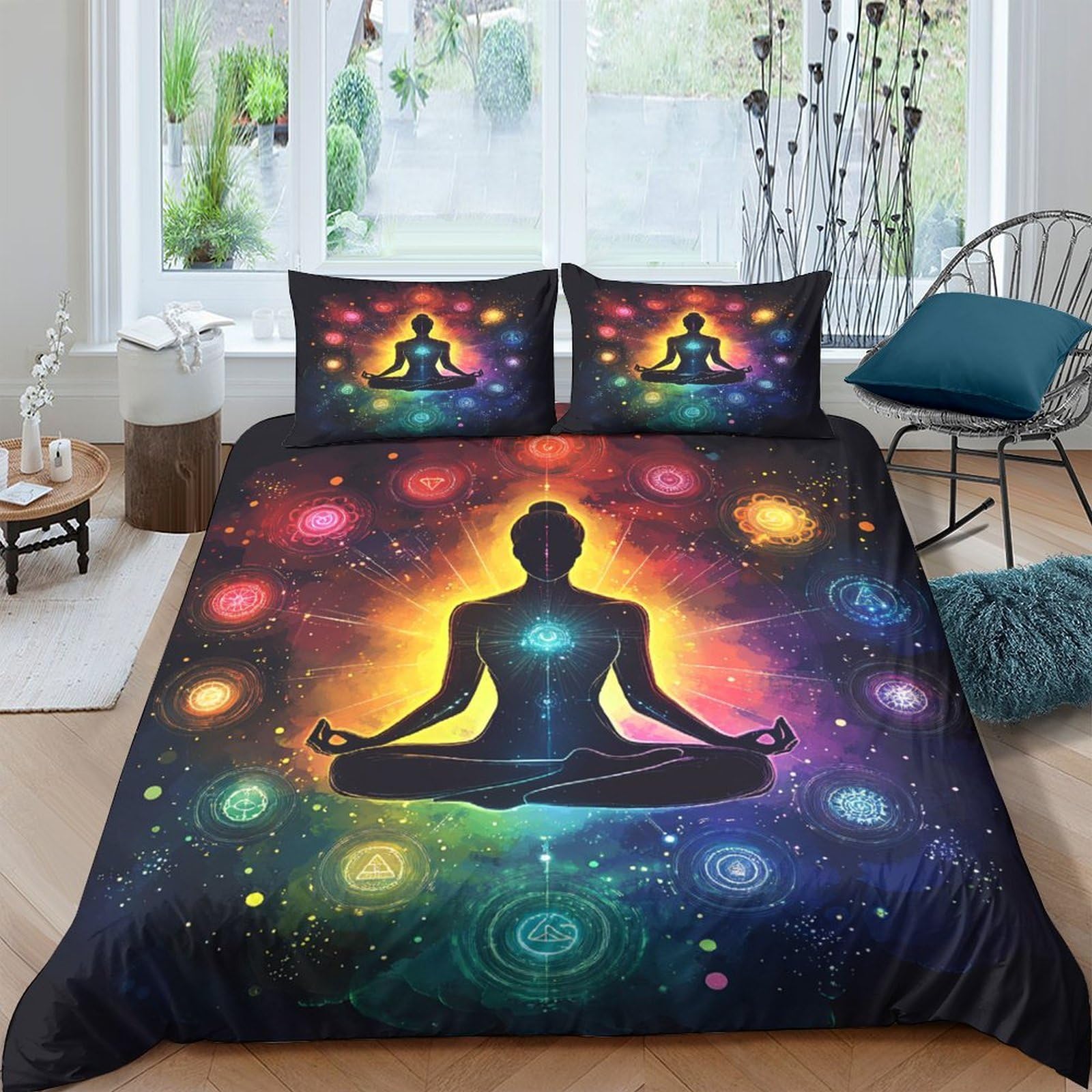 Ctjqhvkz Style-7 3D Printed Meditation Chakra Fitted Sheet Microfiber Soft Multicolor Mandala Mattress Cover Bedroom Decor Single（135X200cm）