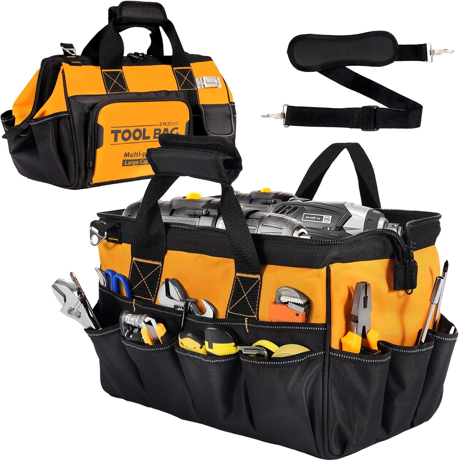 Stocking Stuffers Gifts for Dad Husband Men Him Adults - 16-Inch Heavy Duty Tool Bag, 19 Pockets Tool Organizer & Portable Electrician Mechanic Tool Storage Box with Large Zipper