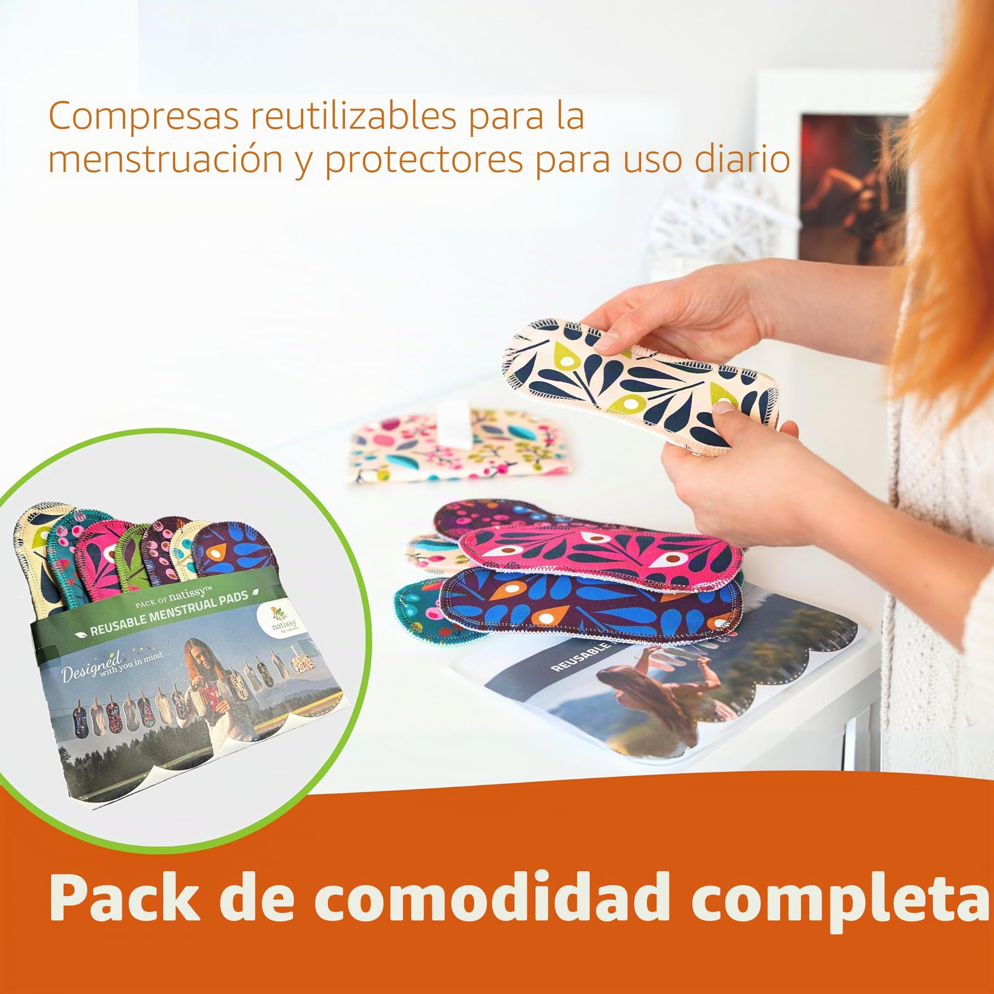 Natissy Salvaslips Reutilizables de Algodón Orgánico para Mujer, Lavables, Transpirables, Suaves, Sin Olores y Sin PUL - Pack 7 Tanga - Made in EU