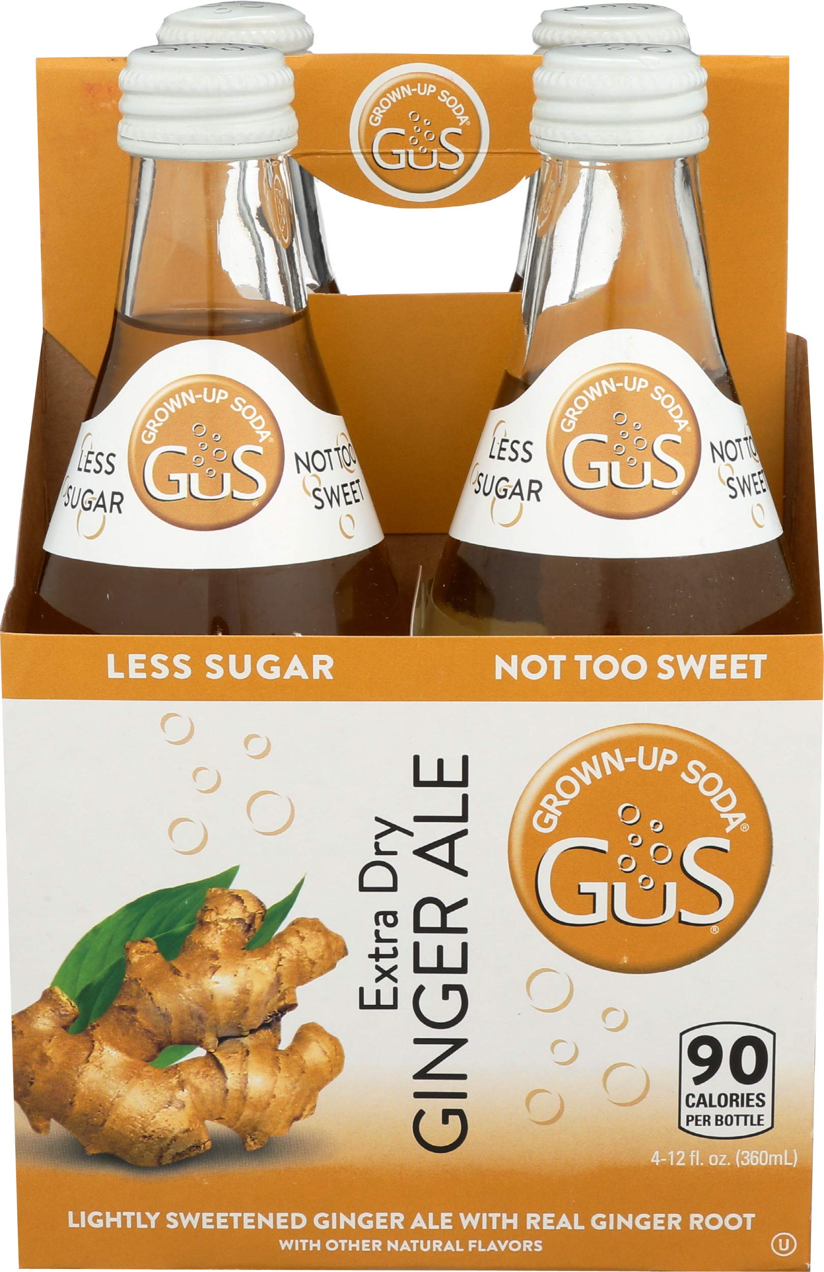 Gus GrownUp Soda Extra Dry Ginger Ale, Lightly Sweetened Ginger Ale
