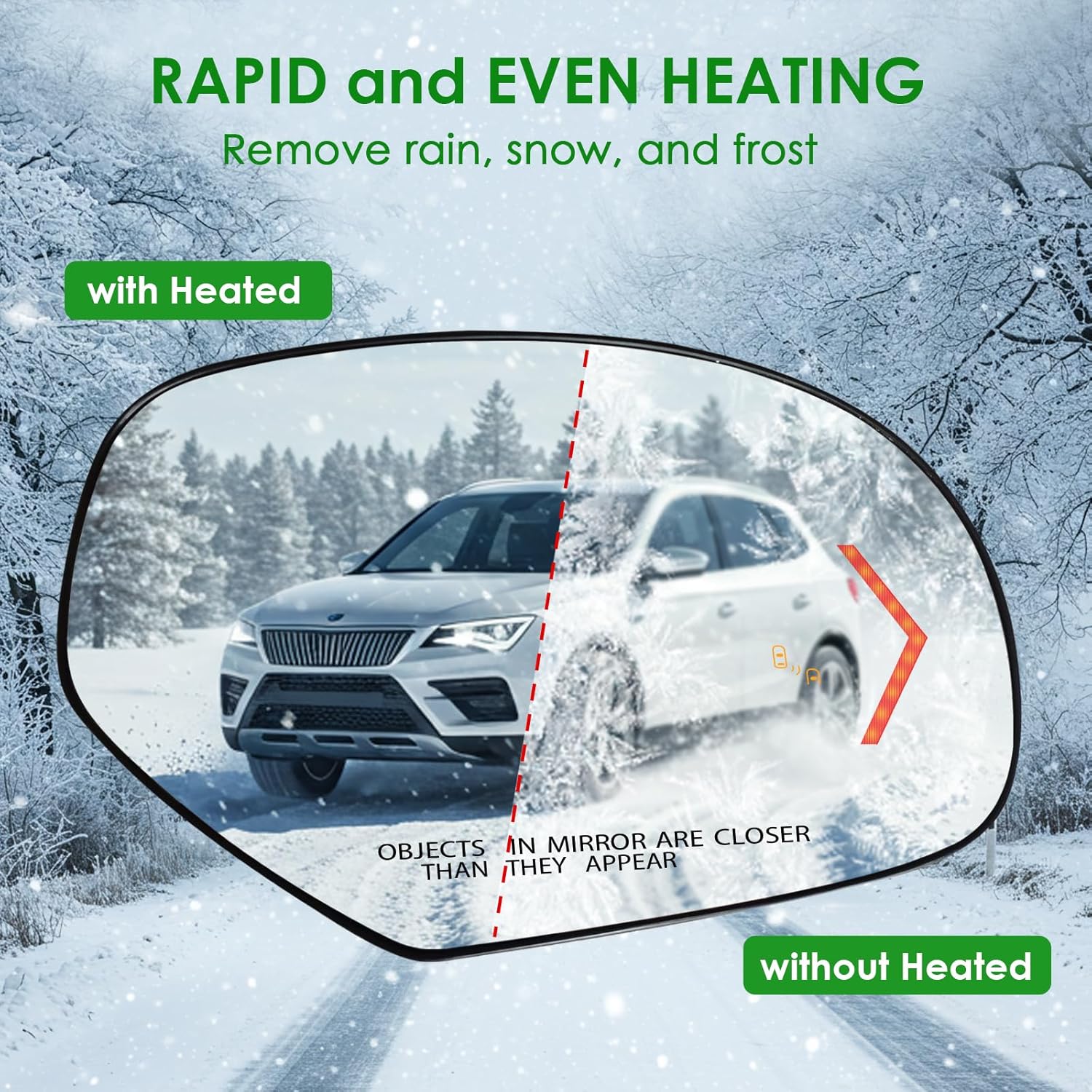 Passenger Side Replacement Mirror Glass - compatible with Cadillac, GMC & CHEVY vehicles - 2009-2014 Escalade/Yukon/Tahoe, Blind Spot Detection, w/o Auto Dimming, 20778441