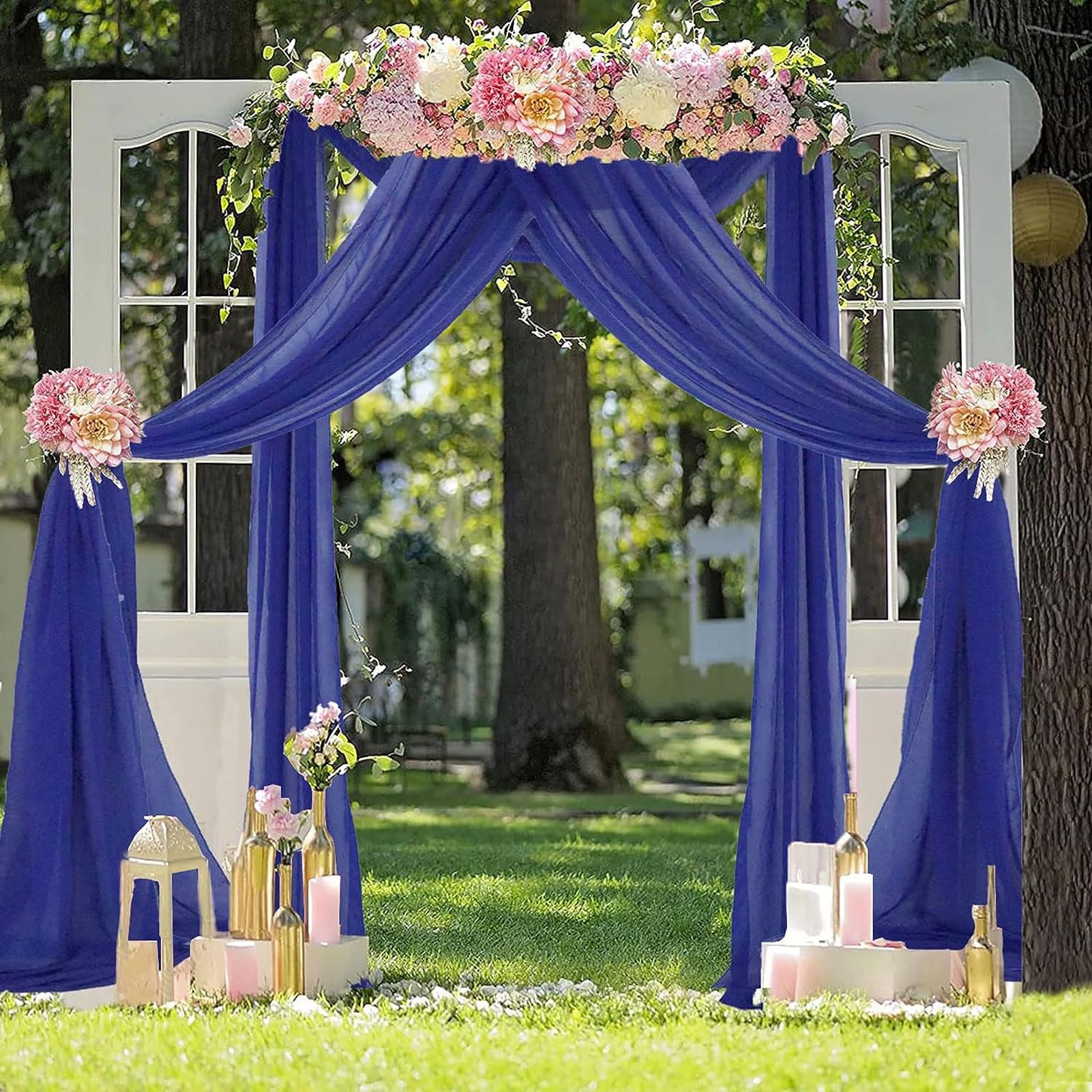HUHJYUGE Voilage Arche Mariage Bleu, Rideau Arche de Mariage, Mariage Arche Tenture Voilage, Extérieur Mariage Rideau Tulle, pour Décoration de Mariage, Cérémonie, Fête (1 1000cm)